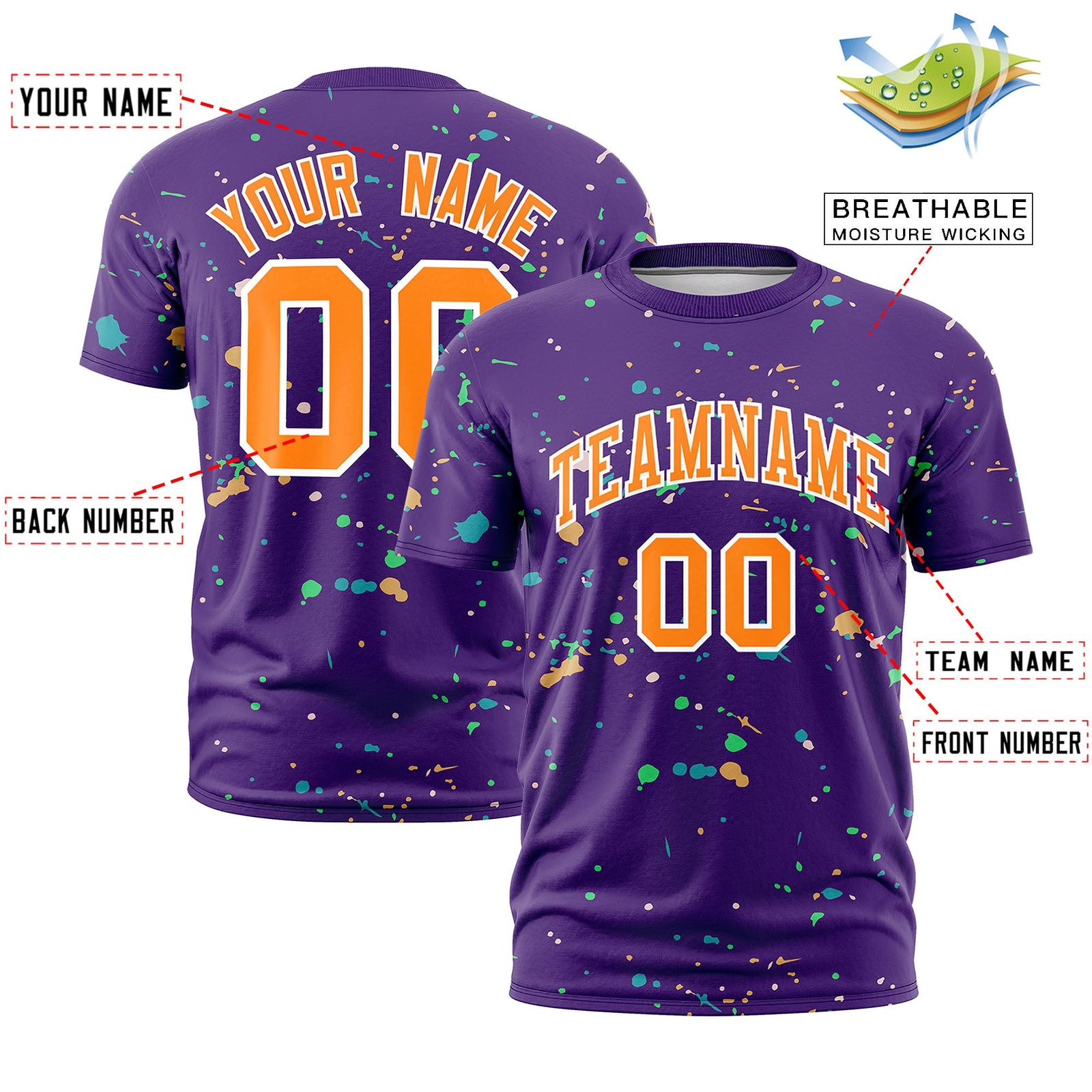Custom Purple Orange White Spray Painting Graffiti Pattern Personalization T-shirt| KXKSHOP
