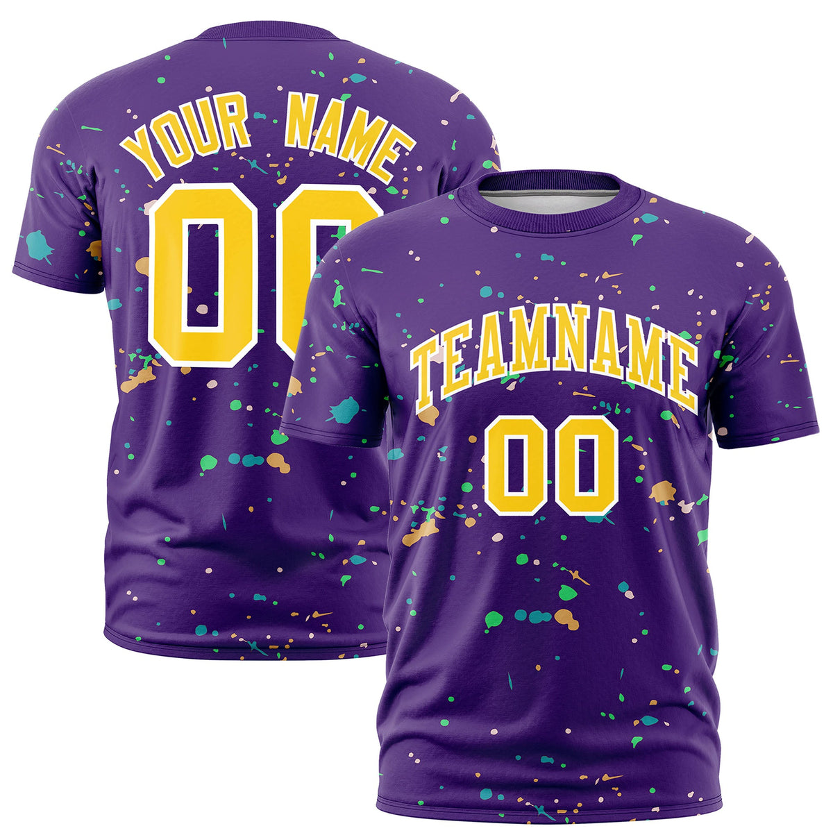 Custom Purple Gold White Spray Painting Graffiti Pattern Personalization T-shirt| KXKSHOP