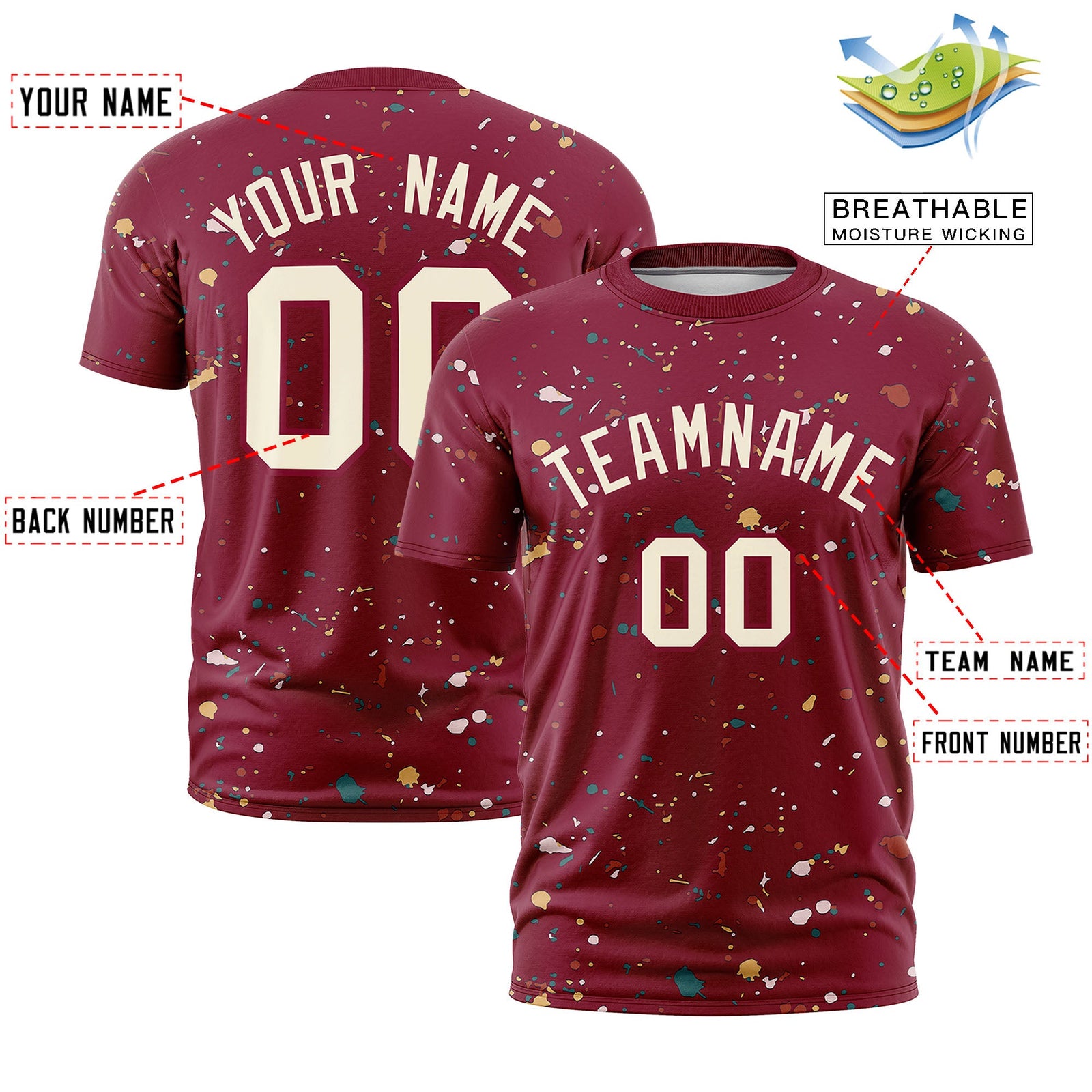 Custom Crimson Cream Spray Painting Graffiti Pattern Personalization T-shirt| KXKSHOP