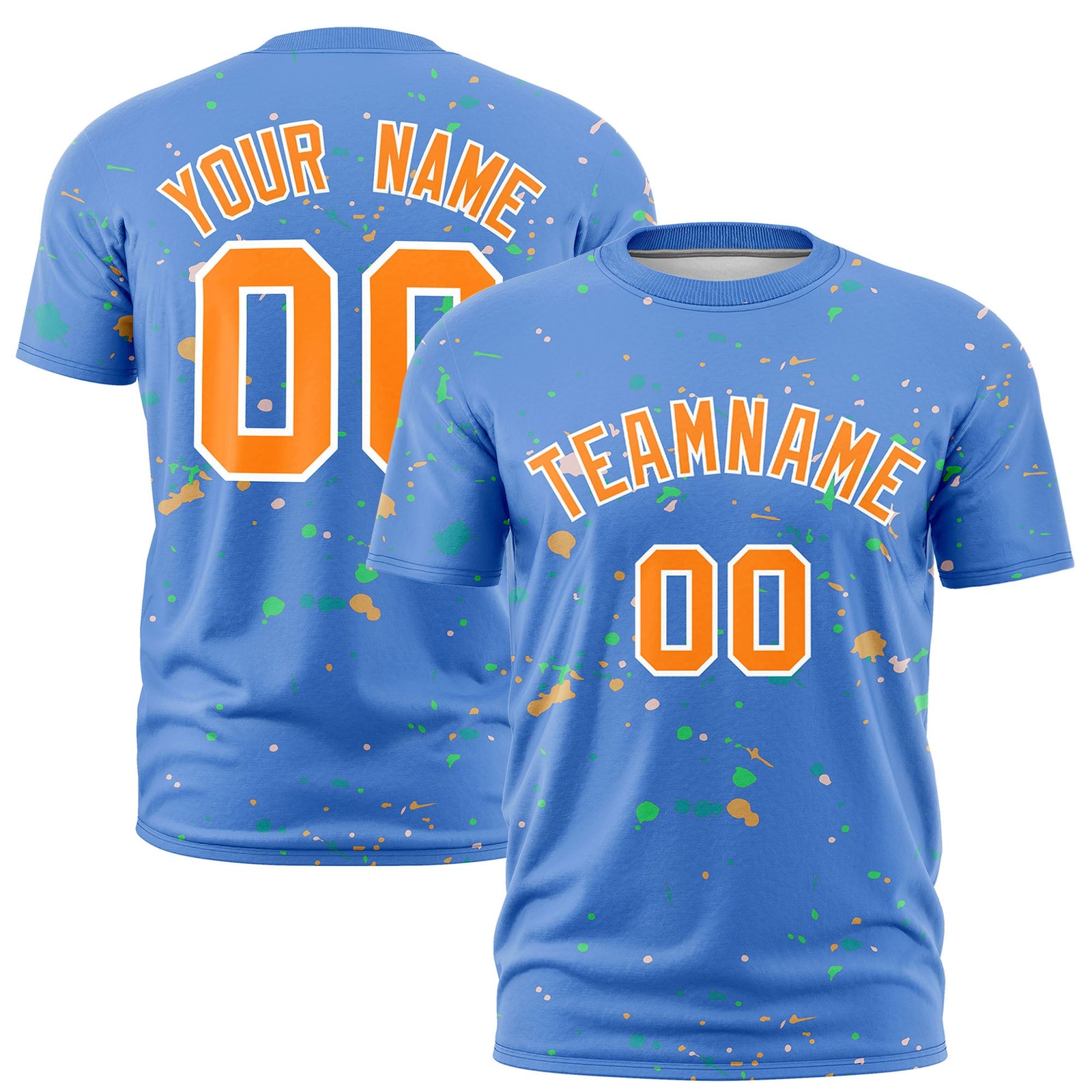 Custom Light Blue Orange White Spray Painting Graffiti Pattern Personalization T-shirt| KXKSHOP