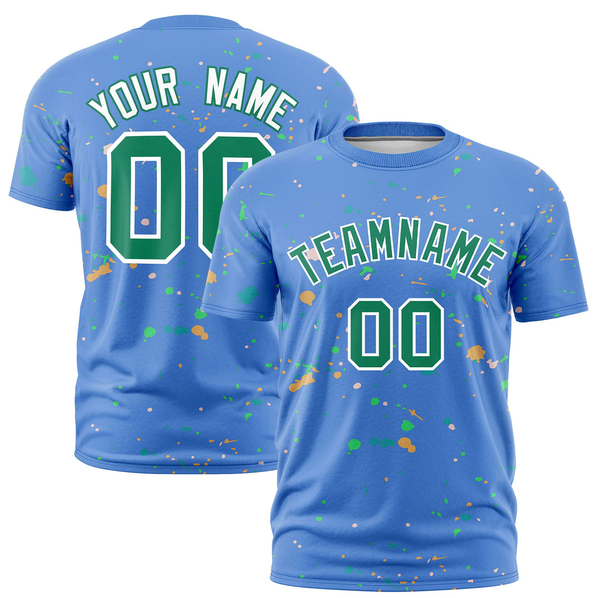 Custom Light Blue Kelly Green White Spray Painting Graffiti Pattern Personalization T-shirt| KXKSHOP