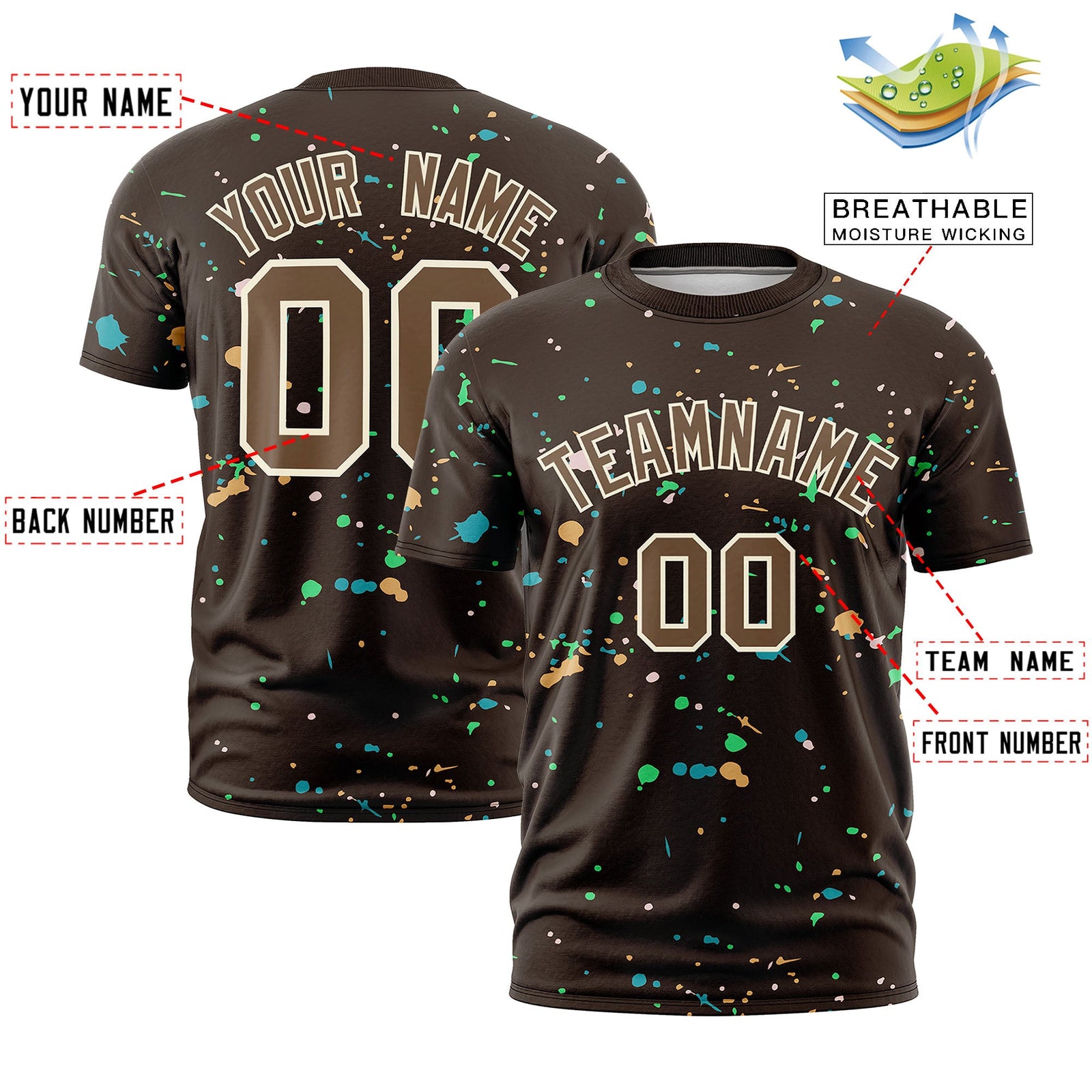 Custom Brown Light Brown Cream Spray Painting Graffiti Pattern Personalization T-shirt| KXKSHOP
