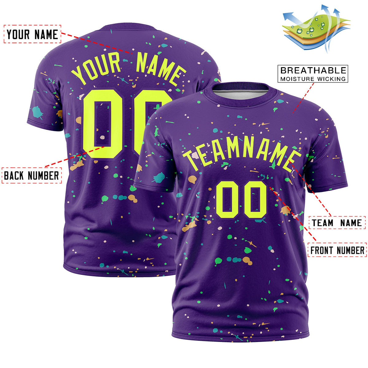 Custom Purple Fluorescent Green Spray Painting Graffiti Pattern Personalization T-shirt| KXKSHOP