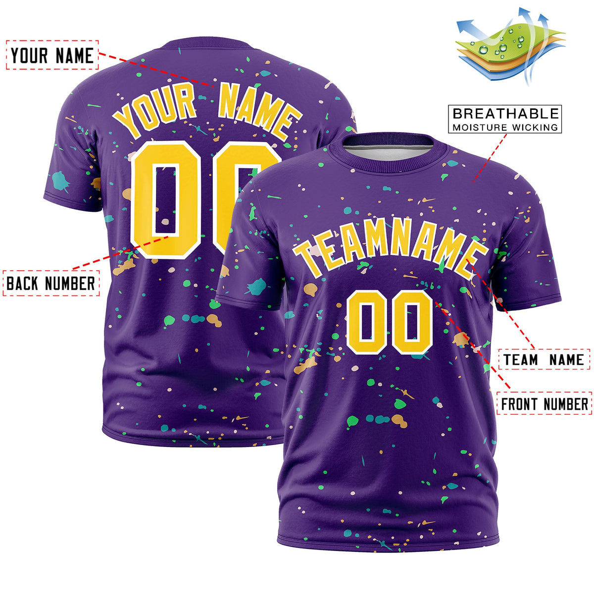 Custom Purple Gold White Spray Painting Graffiti Pattern Personalization T-shirt| KXKSHOP