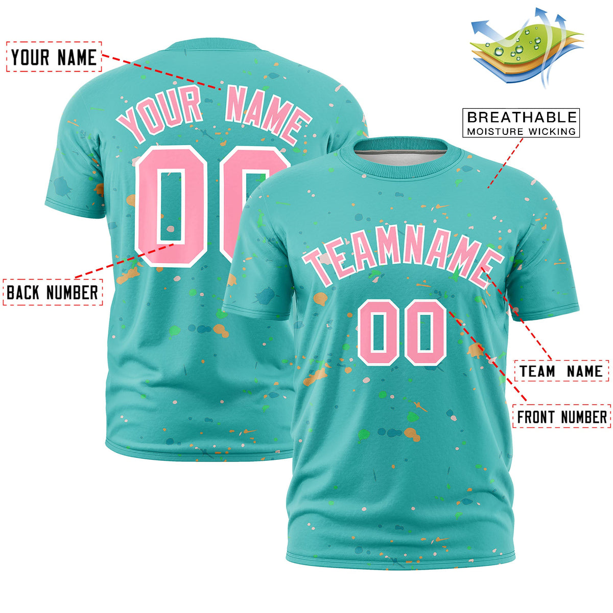 Custom Teal Light Pink White Spray Painting Graffiti Pattern Personalization T-shirt| KXKSHOP