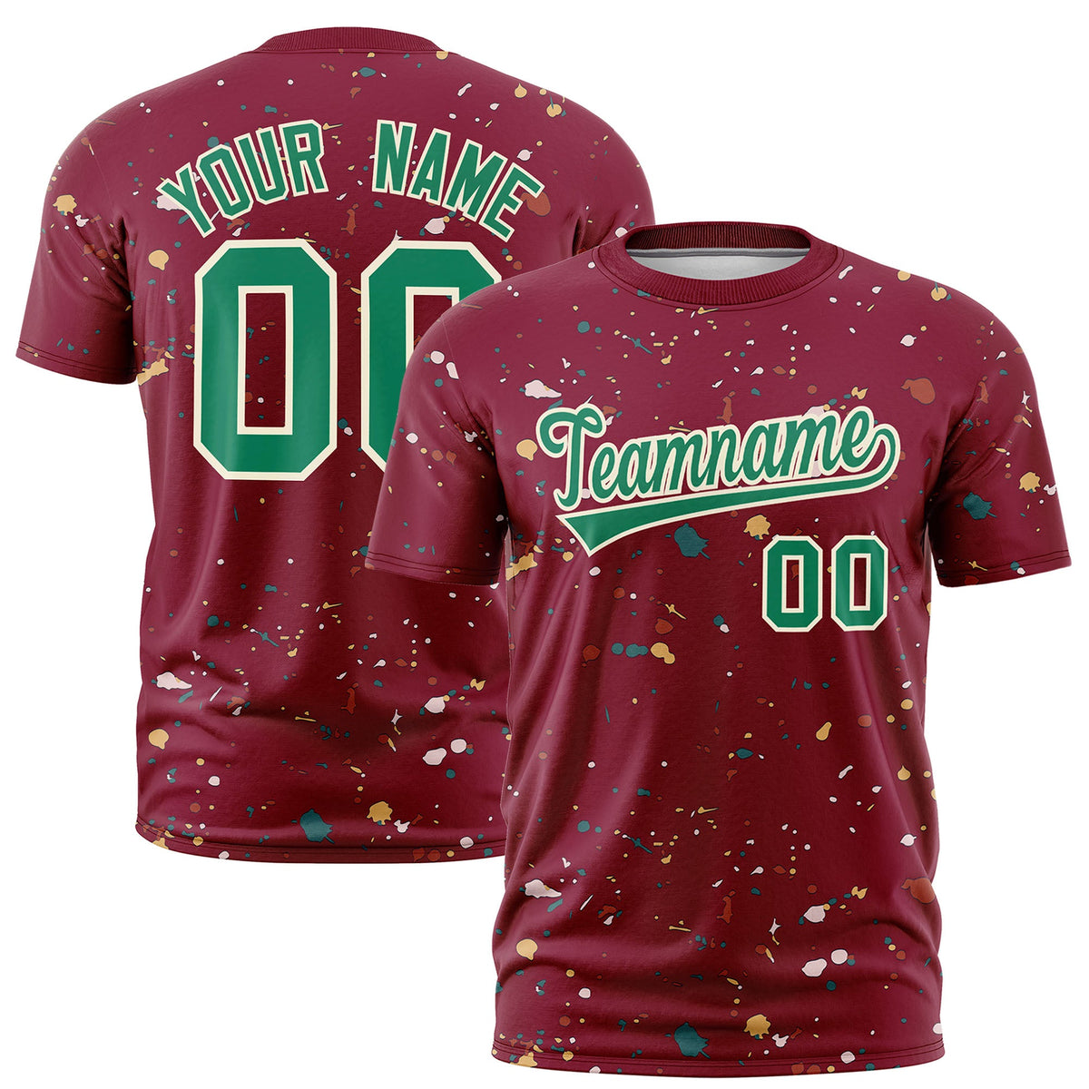 Custom Crimson Kelly Green Cream Spray Painting Graffiti Pattern Personalization T-shirt| KXKSHOP