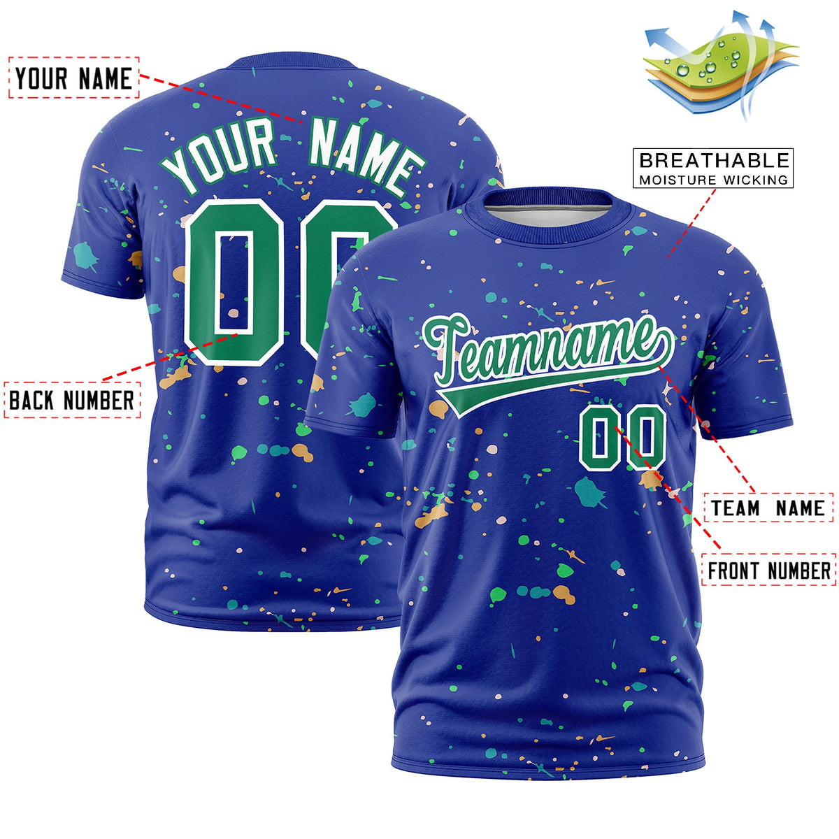 Custom Royal Blue Kelly Green White Spray Painting Graffiti Pattern Personalization T-shirt| KXKSHOP