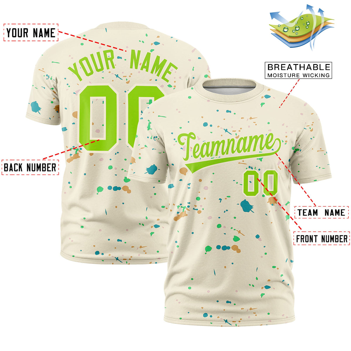 Custom Cream Neon Green Spray Painting Graffiti Pattern Personalization T-shirt| KXKSHOP