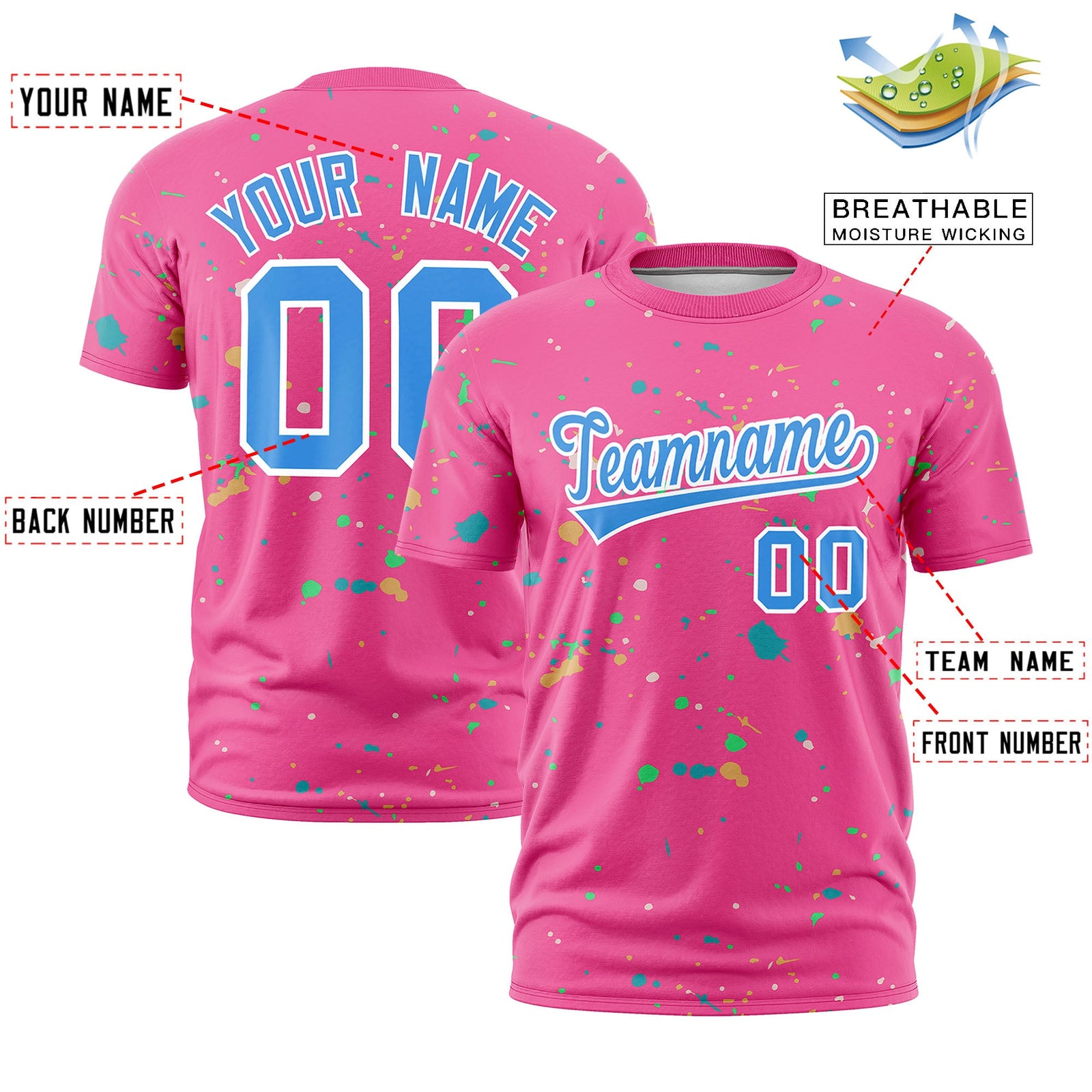 Custom Pink Powder Blue White Spray Painting Graffiti Pattern Personalization T-shirt