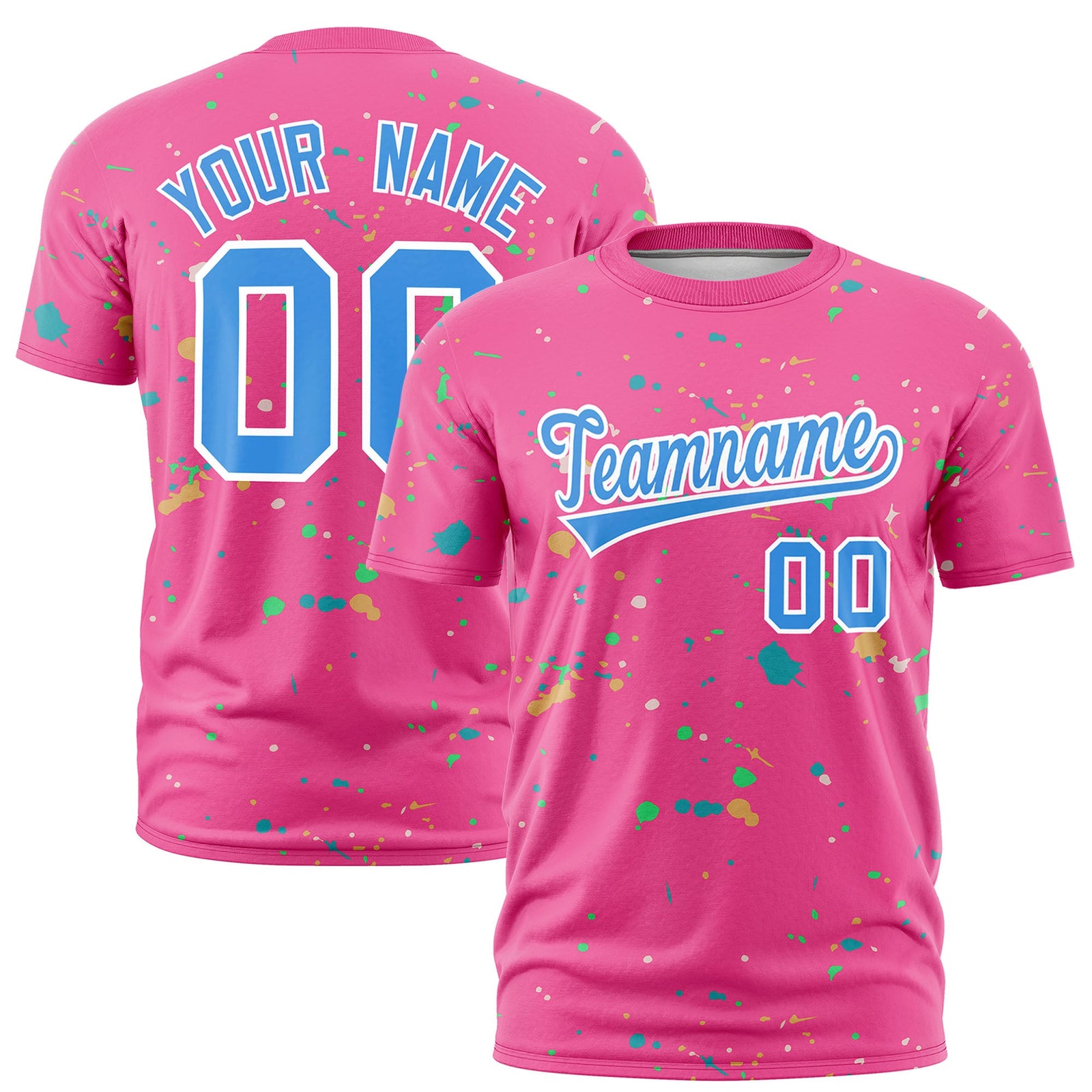 Custom Pink Powder Blue White Spray Painting Graffiti Pattern Personalization T-shirt