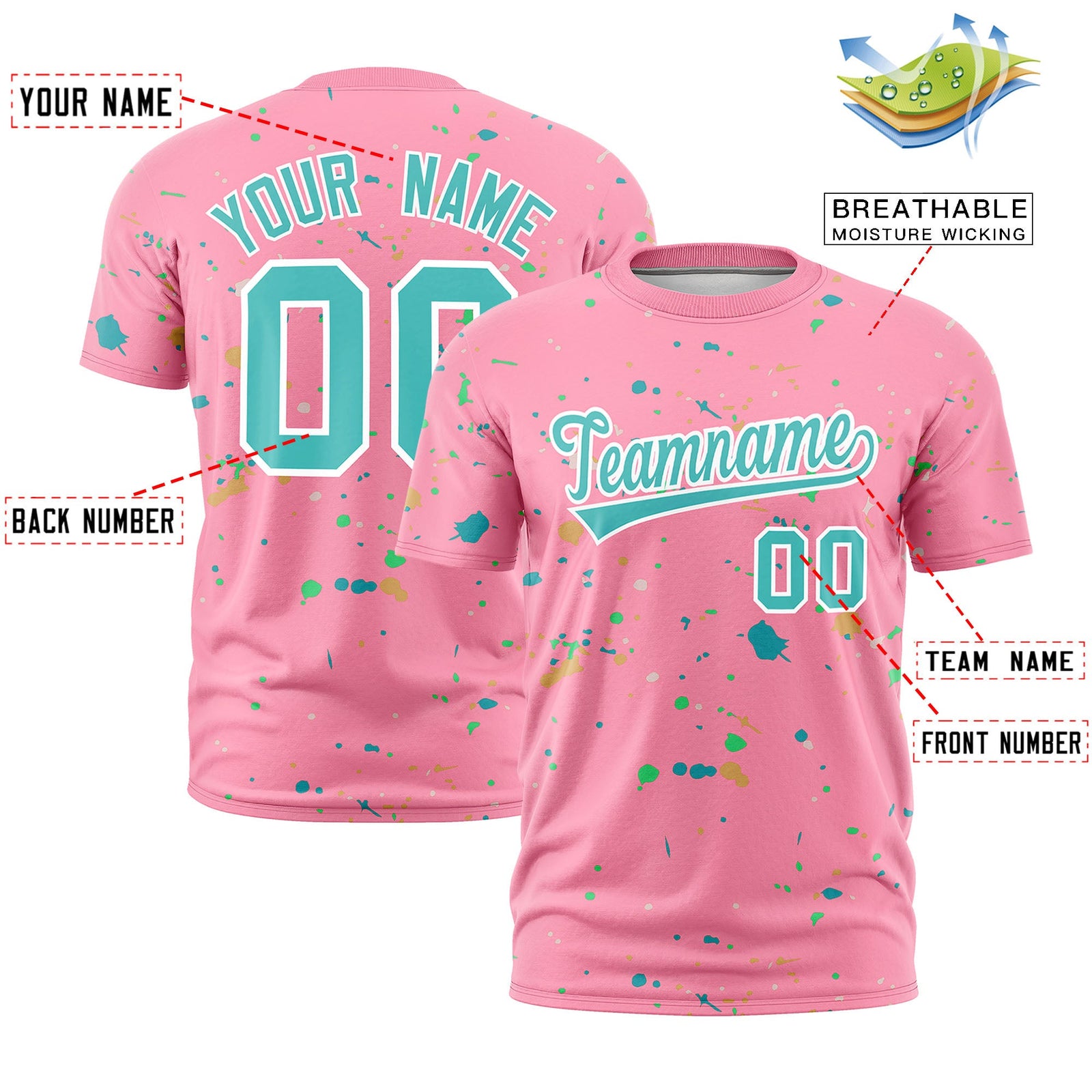 Custom Light Pink Teal White Spray Painting Graffiti Pattern Personalization T-shirt| KXKSHOP