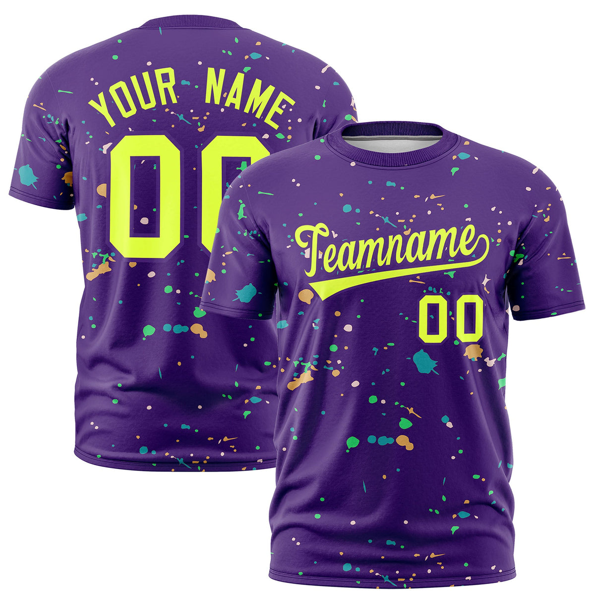 Custom Purple Fluorescent Green Spray Painting Graffiti Pattern Personalization T-shirt| KXKSHOP