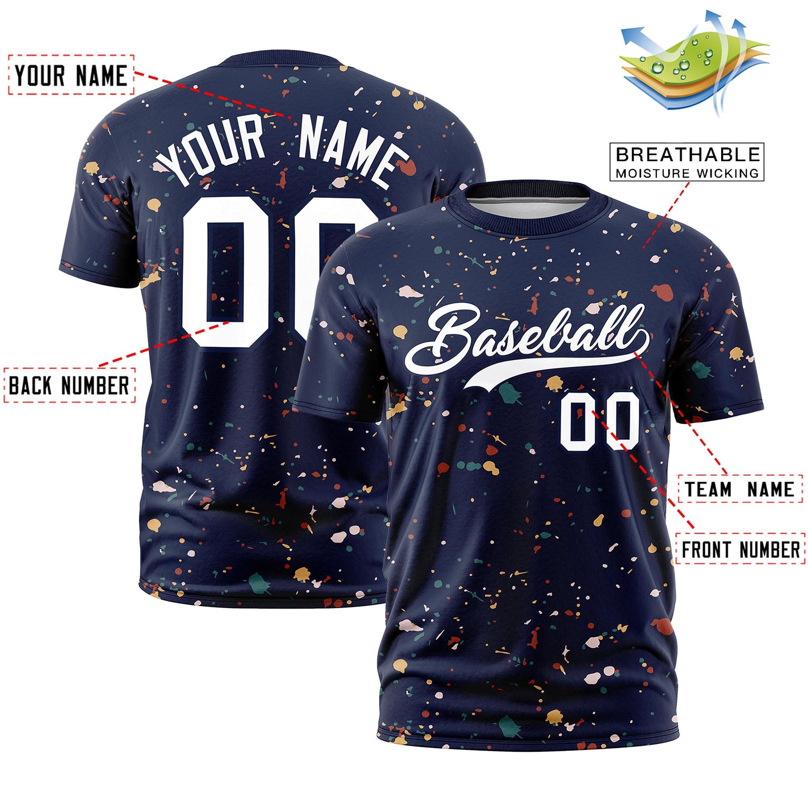 Custom Navy White Spray Painting Graffiti Pattern Personalization T-shirt| KXKSHOP