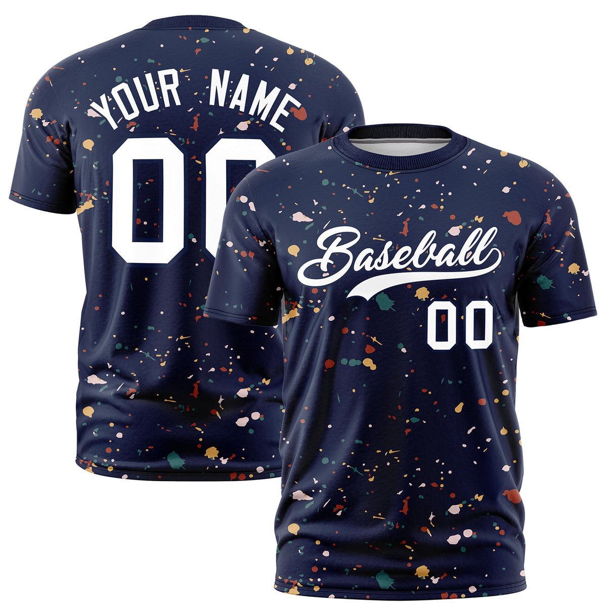 Custom Navy White Spray Painting Graffiti Pattern Personalization T-shirt| KXKSHOP