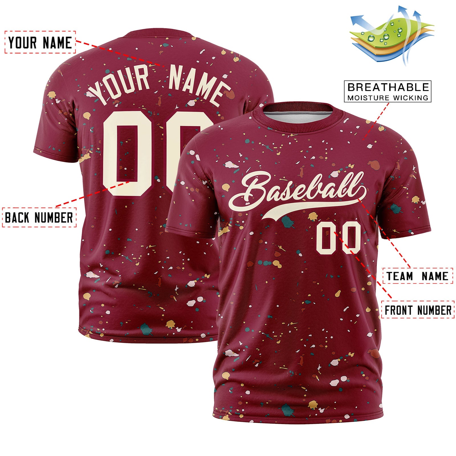 Custom Crimson Cream Spray Painting Graffiti Pattern Personalization T-shirt| KXKSHOP