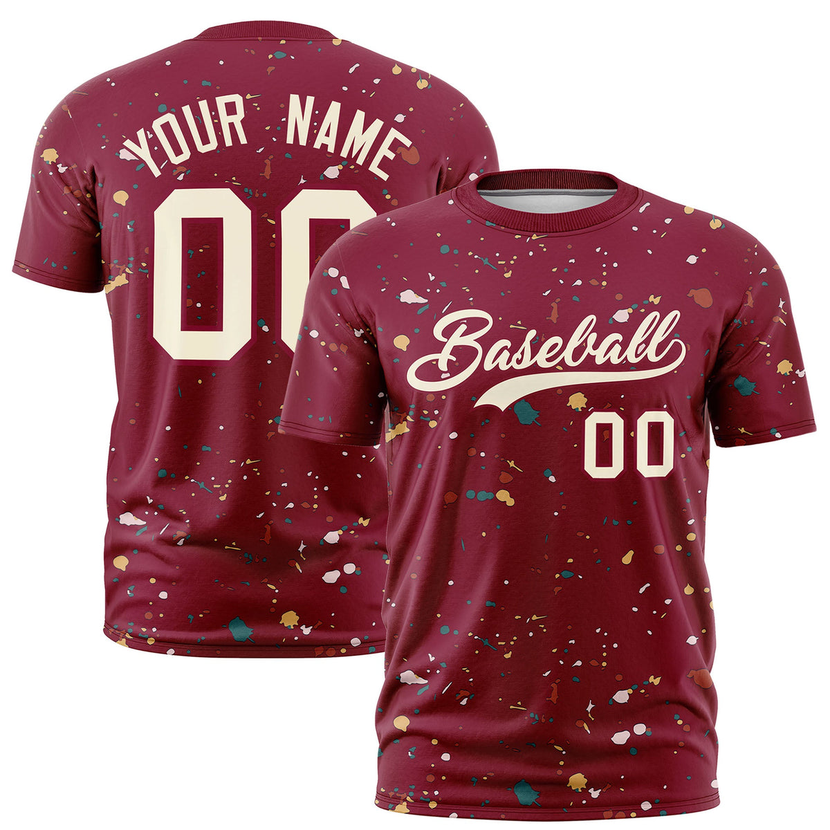 Custom Crimson Cream Spray Painting Graffiti Pattern Personalization T-shirt| KXKSHOP