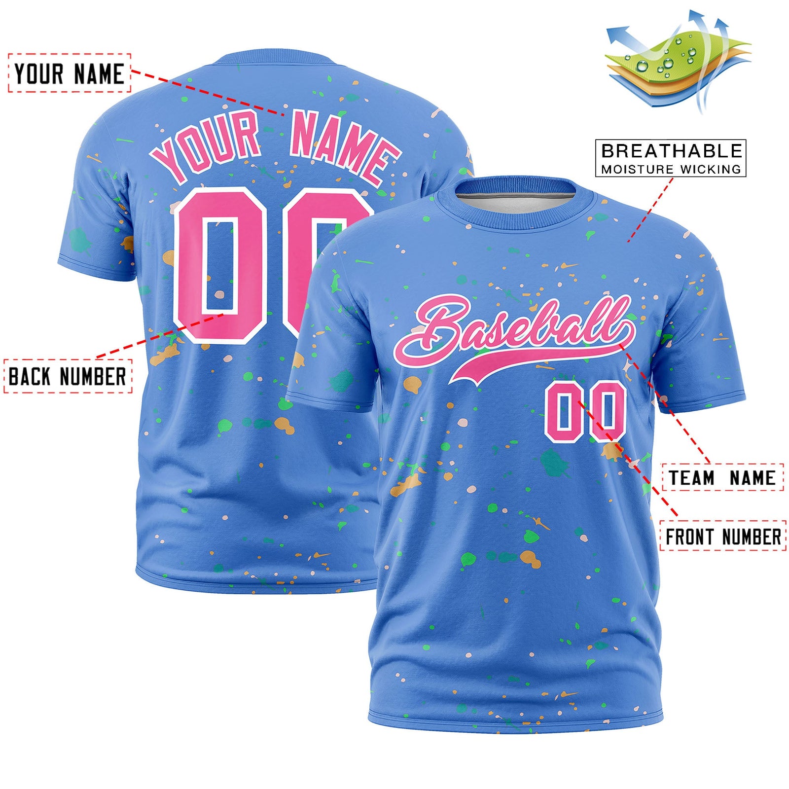 Custom Light Blue Pink White Spray Painting Graffiti Pattern Personalization T-shirt| KXKSHOP