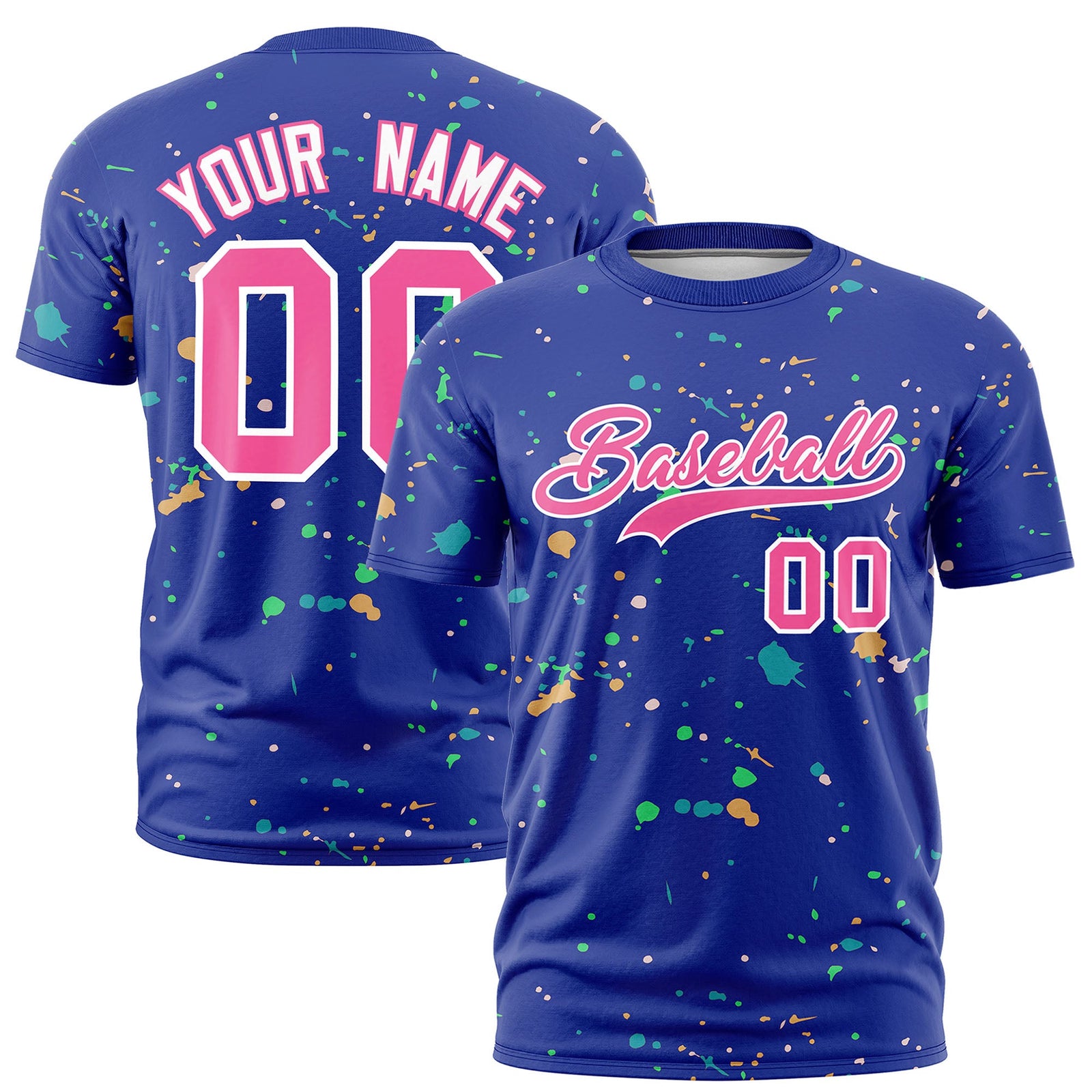 Custom Royal Blue Pink White Spray Painting Graffiti Pattern Personalization T-shirt| KXKSHOP