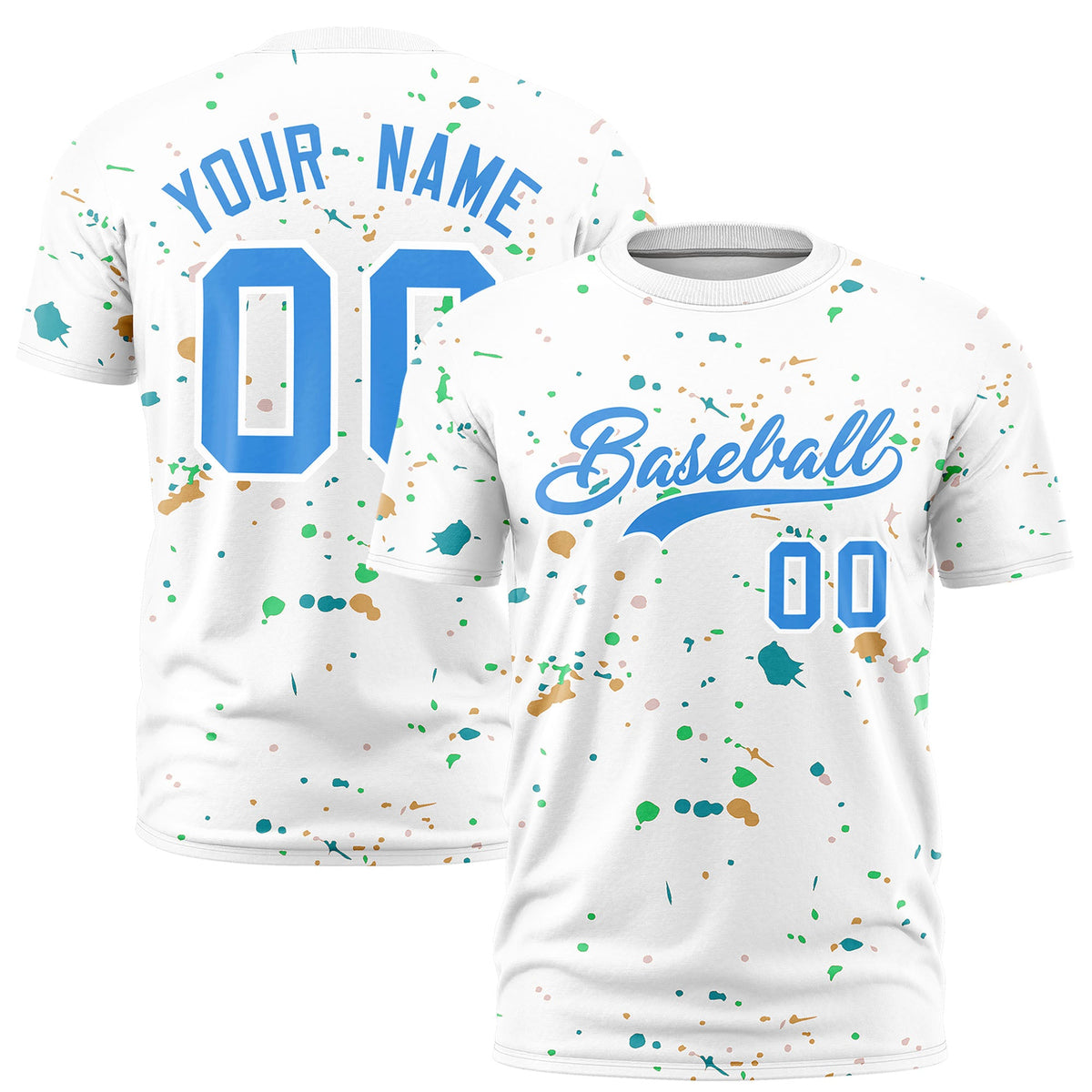 Custom White Light Blue Spray Painting Graffiti Pattern Personalization T-shirt