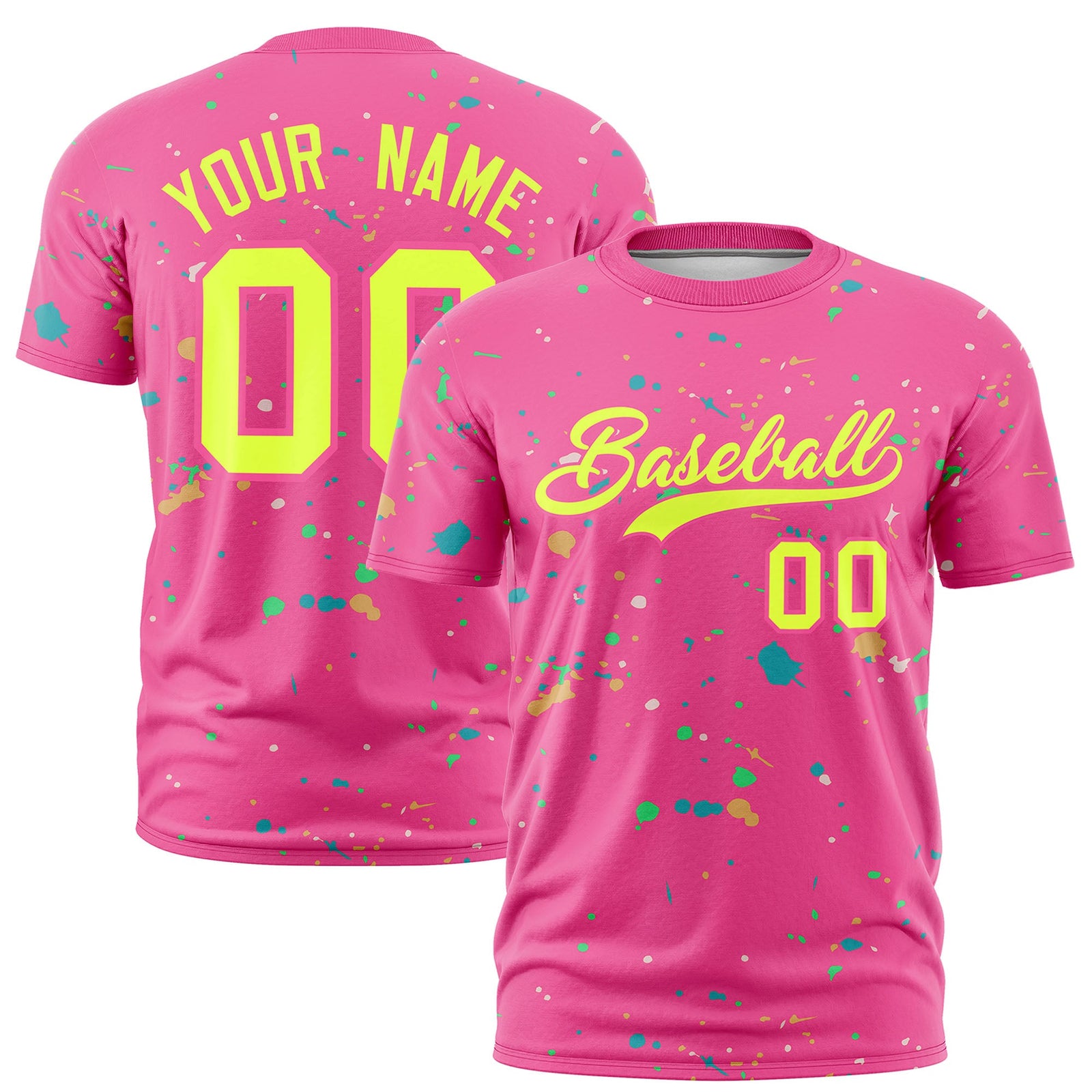 Custom Pink Fluorescent Green Spray Painting Graffiti Pattern Personalization T-shirt| KXKSHOP