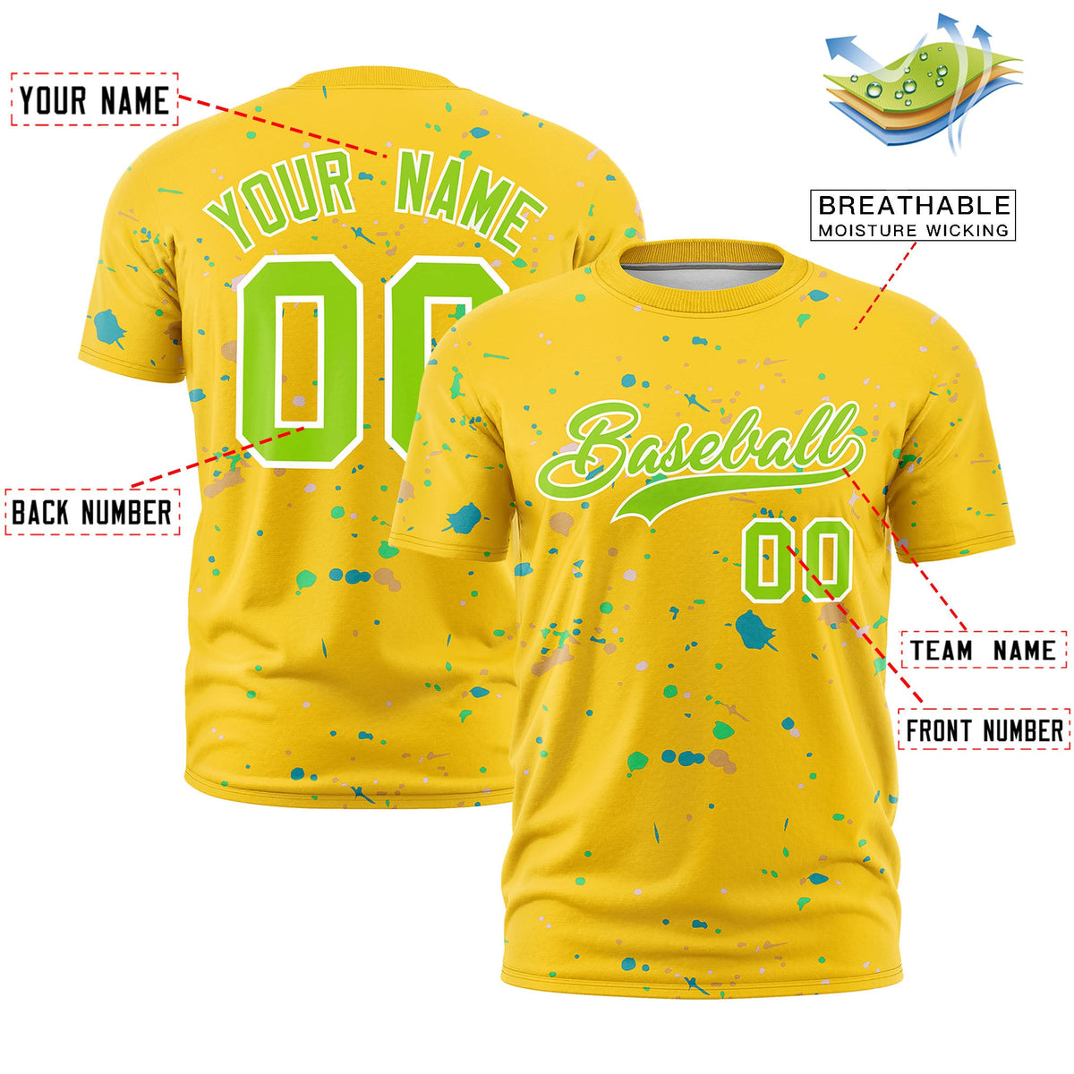 Custom Gold Neon Green White Spray Painting Graffiti Pattern Personalization T-shirt| KXKSHOP