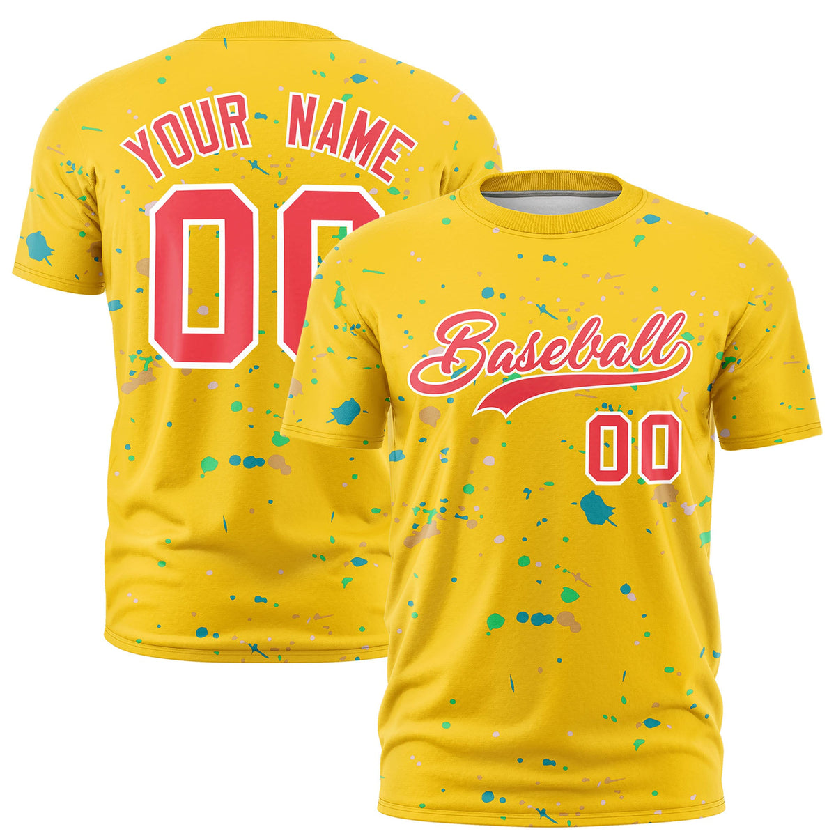 Custom Gold Light Red White Spray Painting Graffiti Pattern Personalization T-shirt| KXKSHOP
