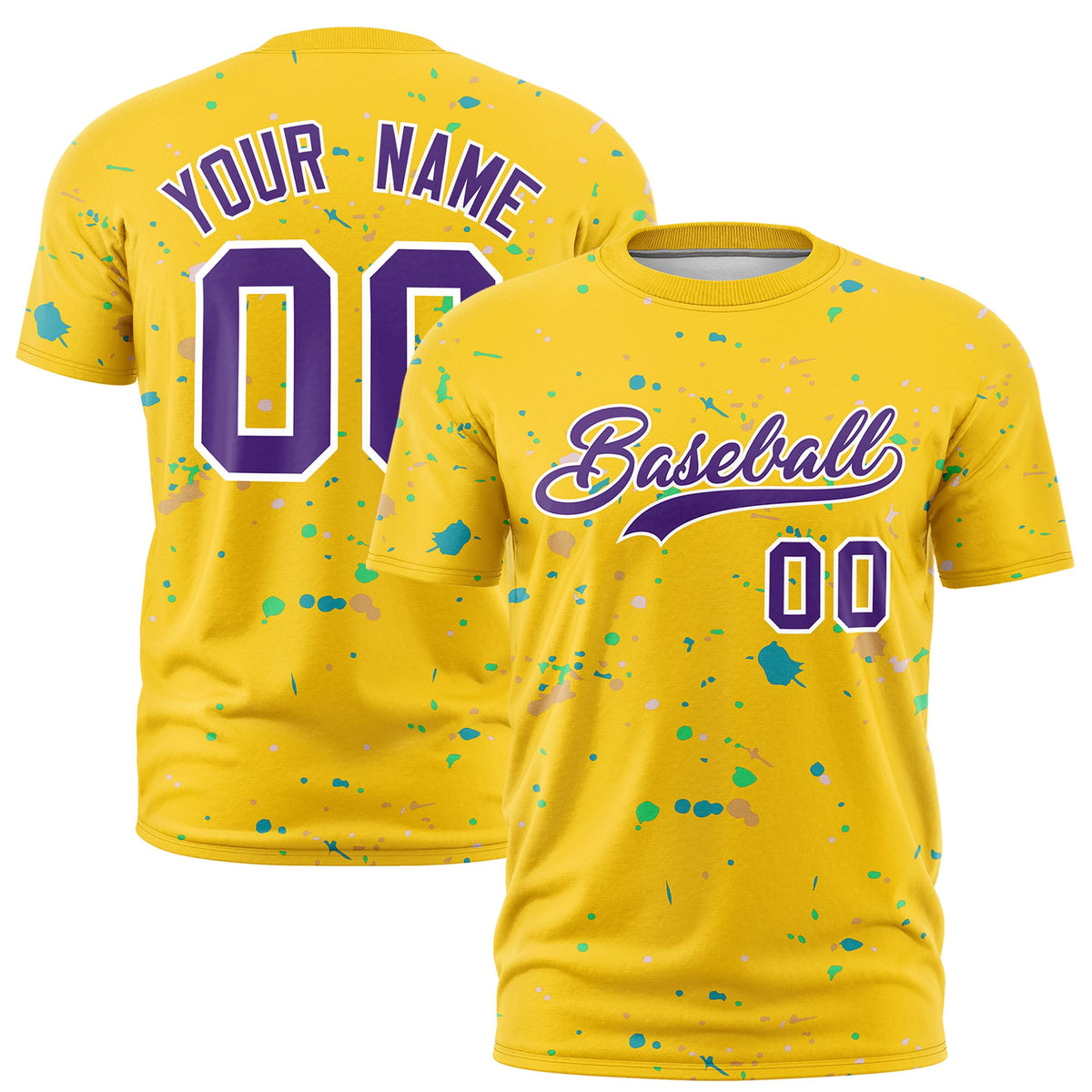 Custom Gold Purple White Spray Painting Graffiti Pattern Personalization T-shirt| KXKSHOP