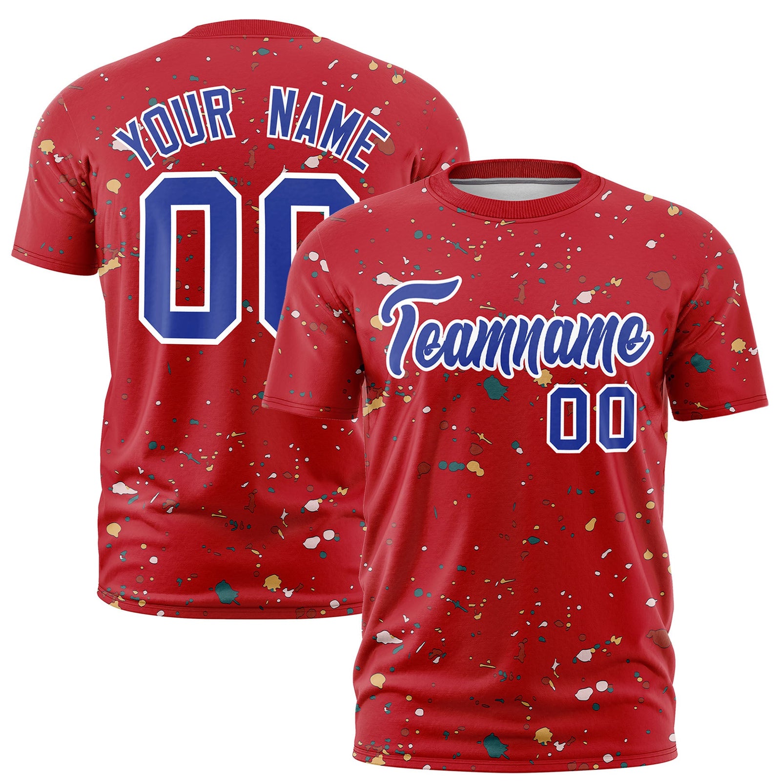 Custom Red Royal Blue White Spray Painting Graffiti Pattern Personalization T-shirt| KXKSHOP