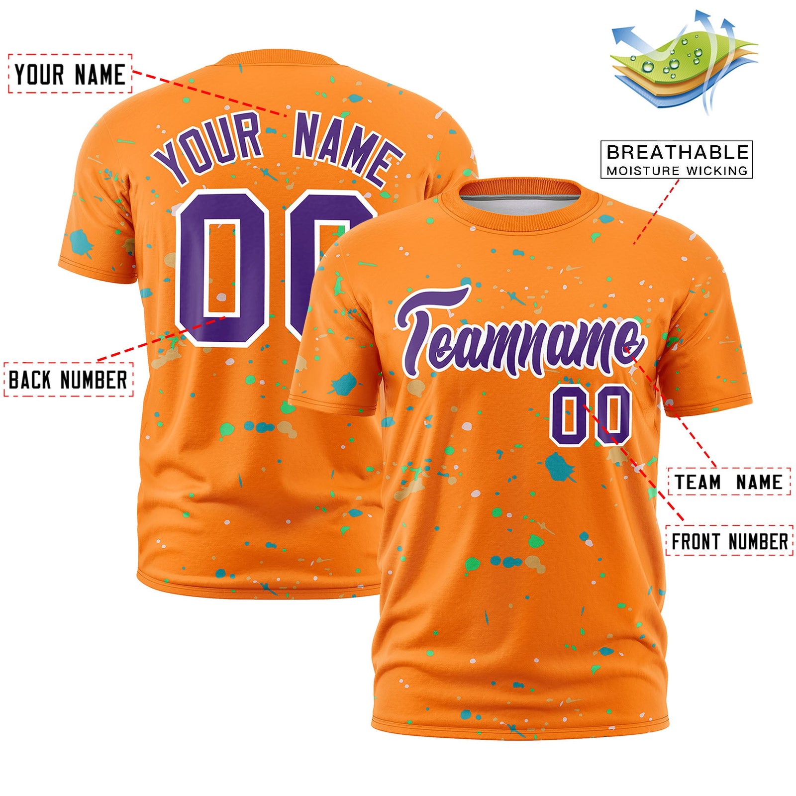 Custom Orange Purple White Spray Painting Graffiti Pattern Personalization T-shirt| KXKSHOP