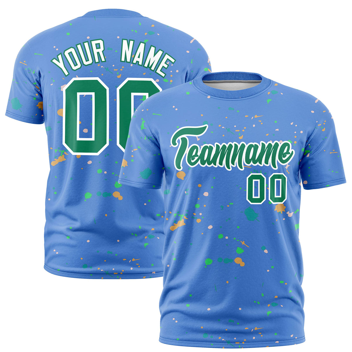 Custom Light Blue Kelly Green White Spray Painting Graffiti Pattern Personalization T-shirt| KXKSHOP