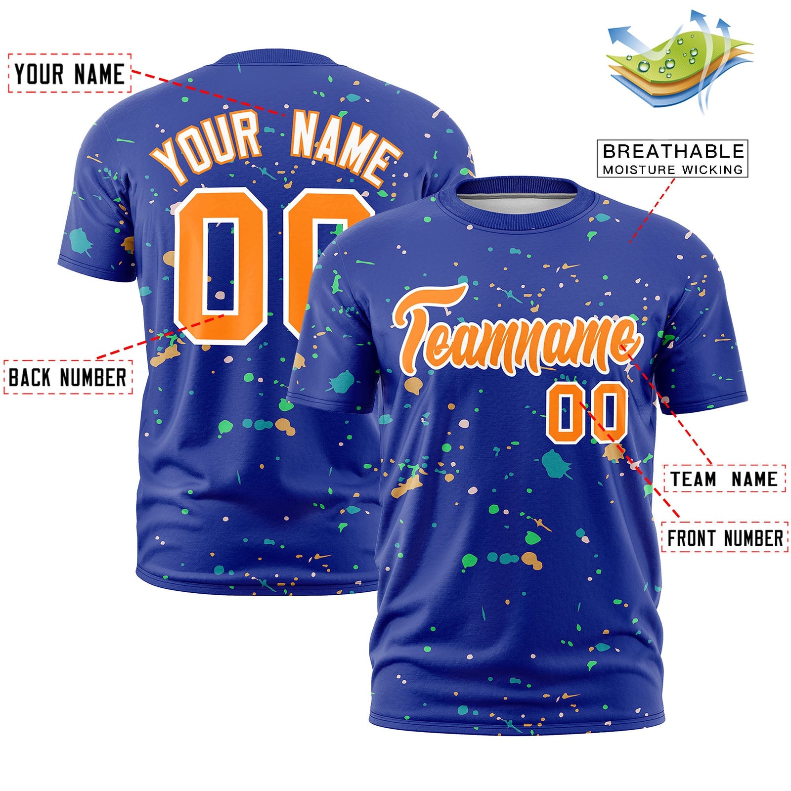 Custom Royal Blue Orange White Spray Painting Graffiti Pattern Personalization T-shirt| KXKSHOP