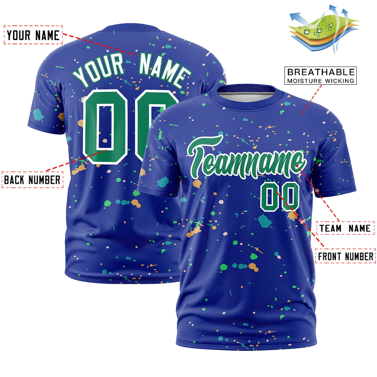 Custom Royal Blue Kelly Green White Spray Painting Graffiti Pattern Personalization T-shirt| KXKSHOP