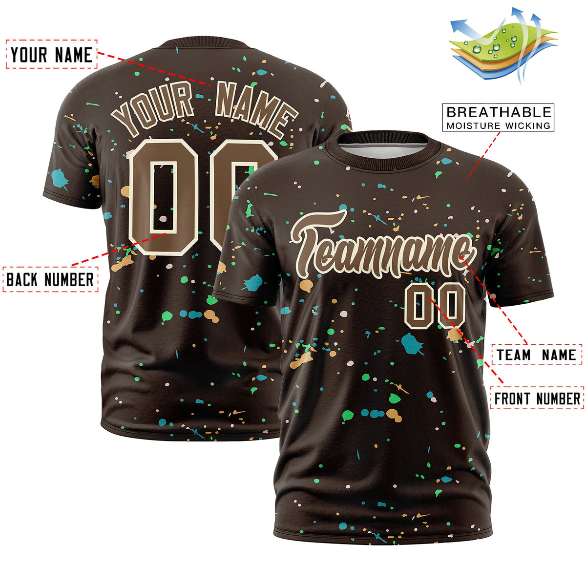 Custom Brown Light Brown Cream Spray Painting Graffiti Pattern Personalization T-shirt| KXKSHOP