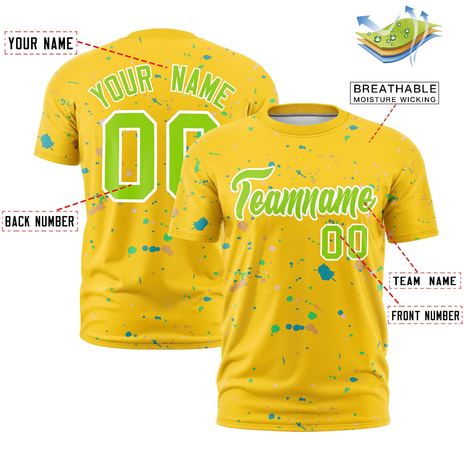 Custom Gold Neon Green White Spray Painting Graffiti Pattern Personalization T-shirt| KXKSHOP