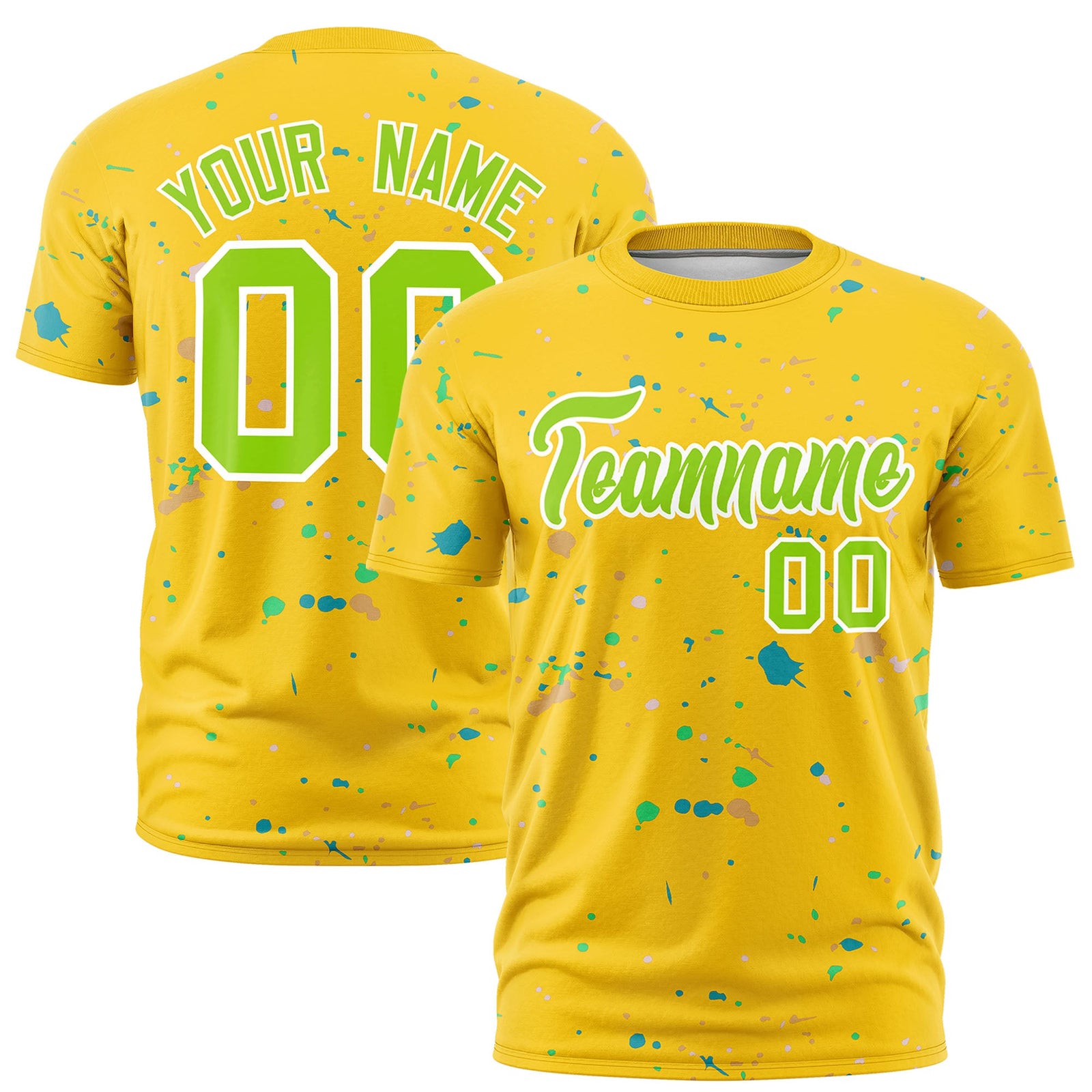 Custom Gold Neon Green White Spray Painting Graffiti Pattern Personalization T-shirt| KXKSHOP