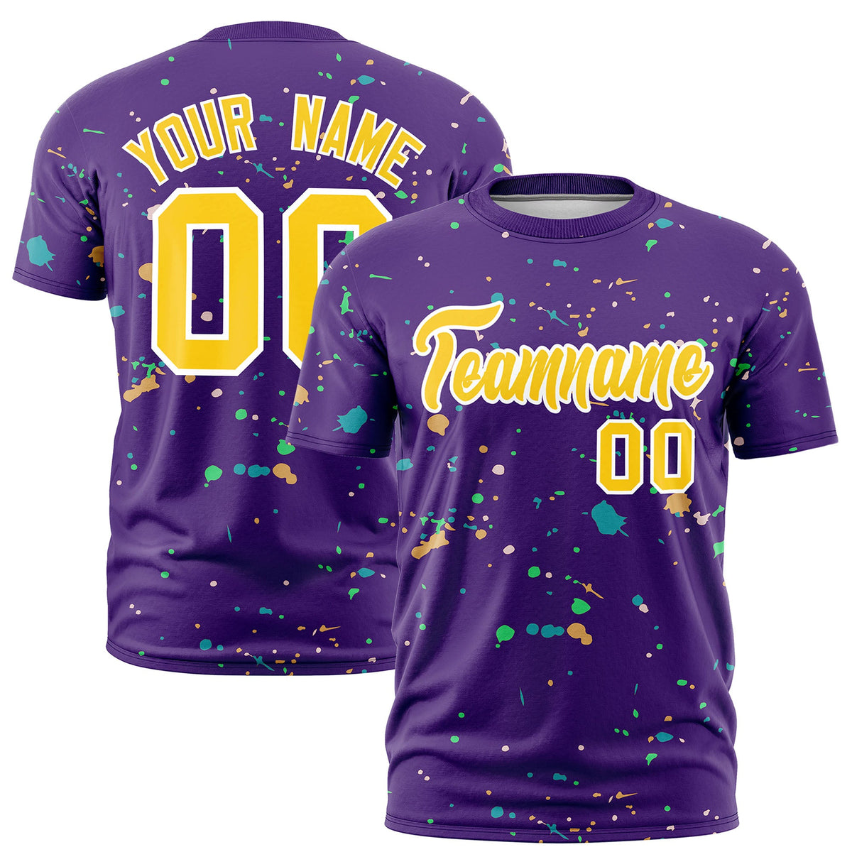 Custom Purple Gold White Spray Painting Graffiti Pattern Personalization T-shirt| KXKSHOP