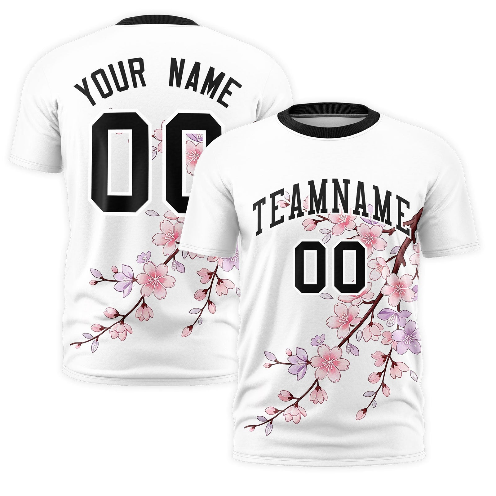 Custom White Black Cherry Blossoms Personalization Moisture-Wicking T-shirt| KXKSHOP