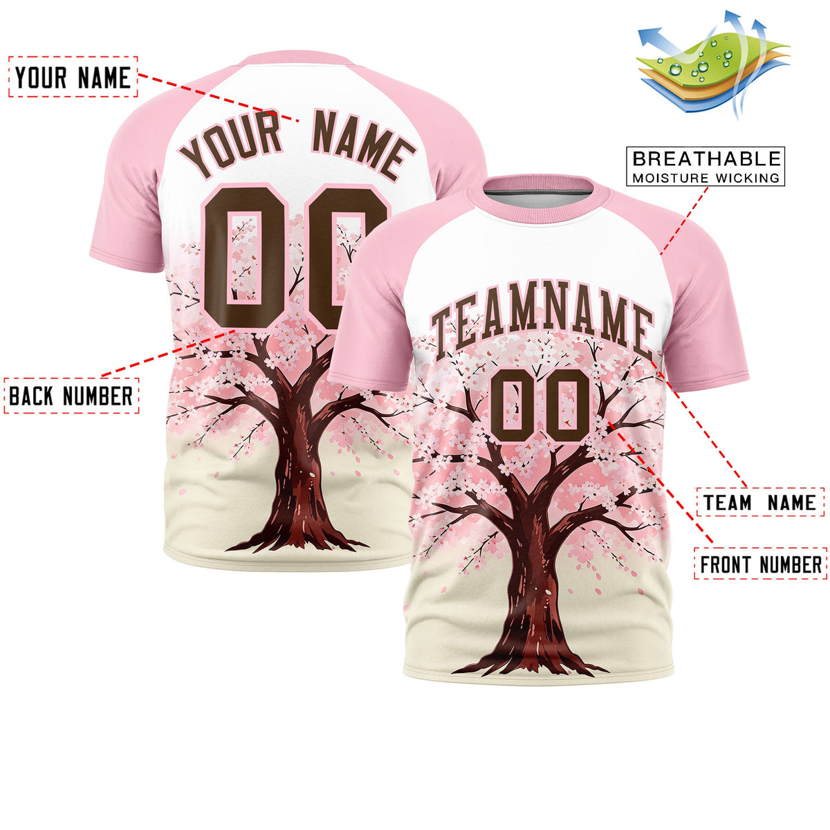Custom White Light Pink Light Khaki Cherry Blossoms Personalization Stretch Fabric T-shirt| KXKSHOP