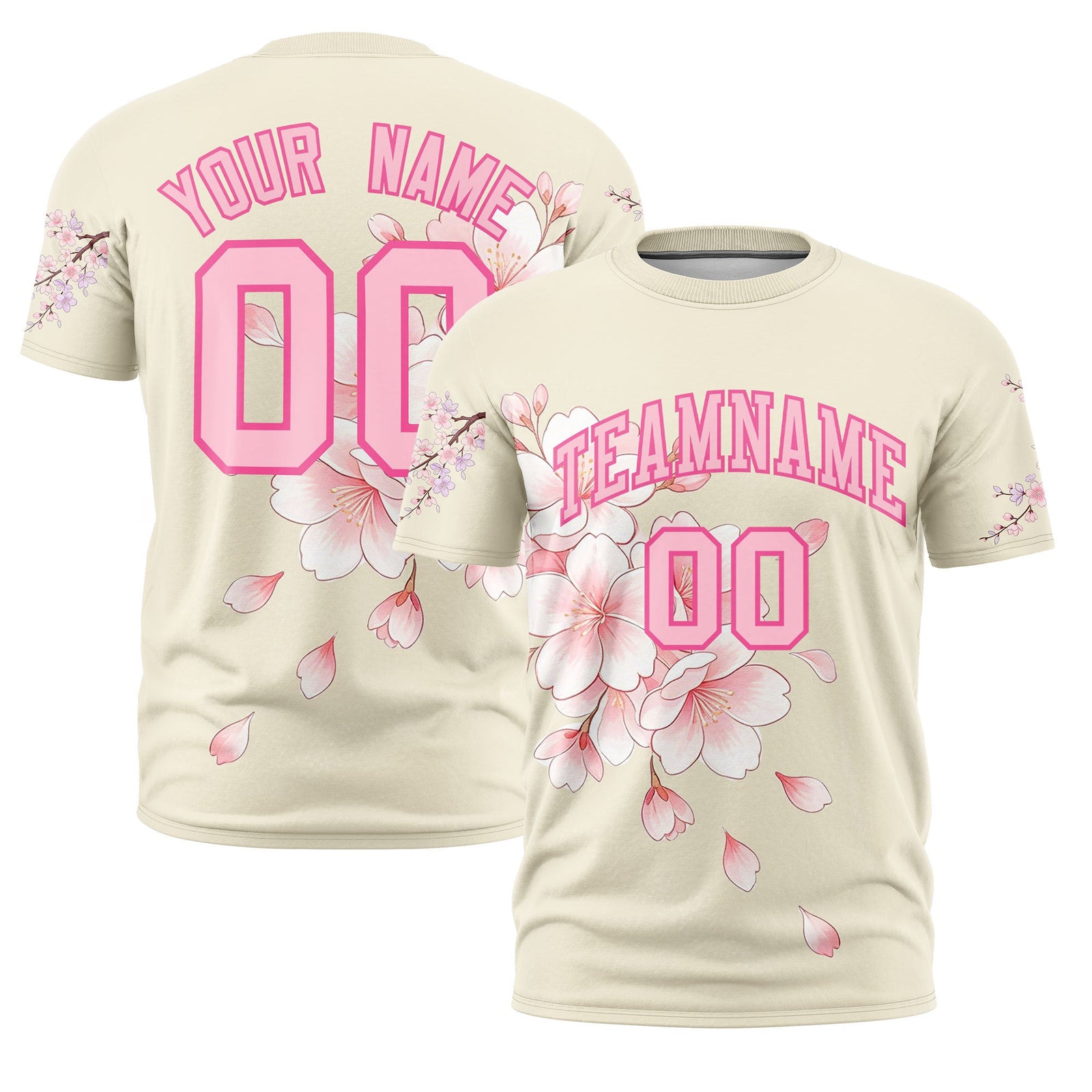 Custom Light Khaki Light Pink Pink Cherry Blossoms Personalization Moisture-Wicking T-shirt| KXKSHOP