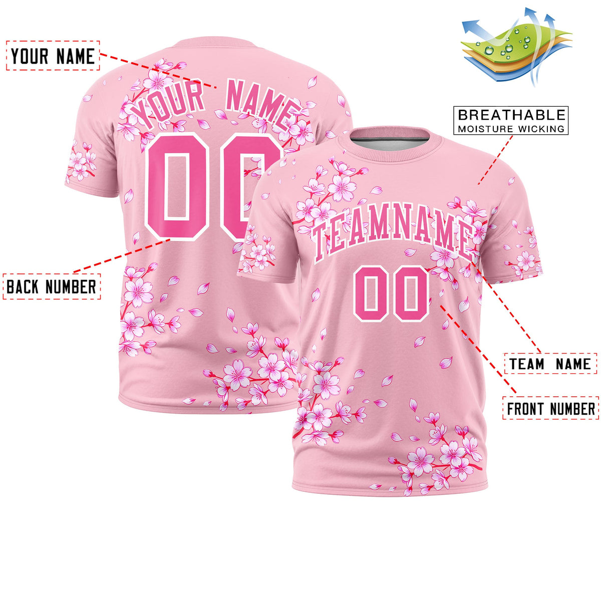 Custom Light Pink Pink White Cherry Blossoms Personalization Stretch Fabric T-shirt| KXKSHOP