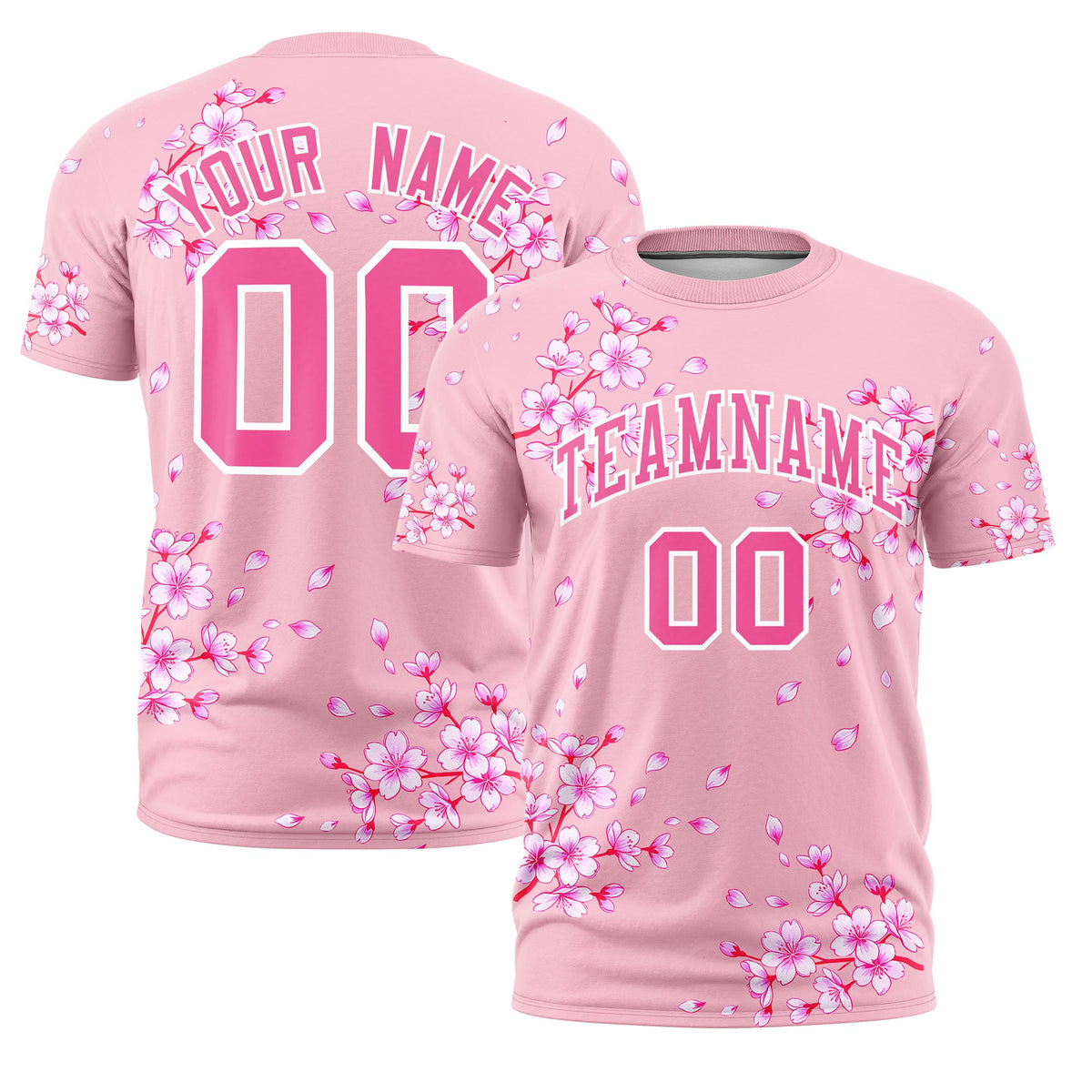 Custom Light Pink Pink White Cherry Blossoms Personalization Stretch Fabric T-shirt| KXKSHOP