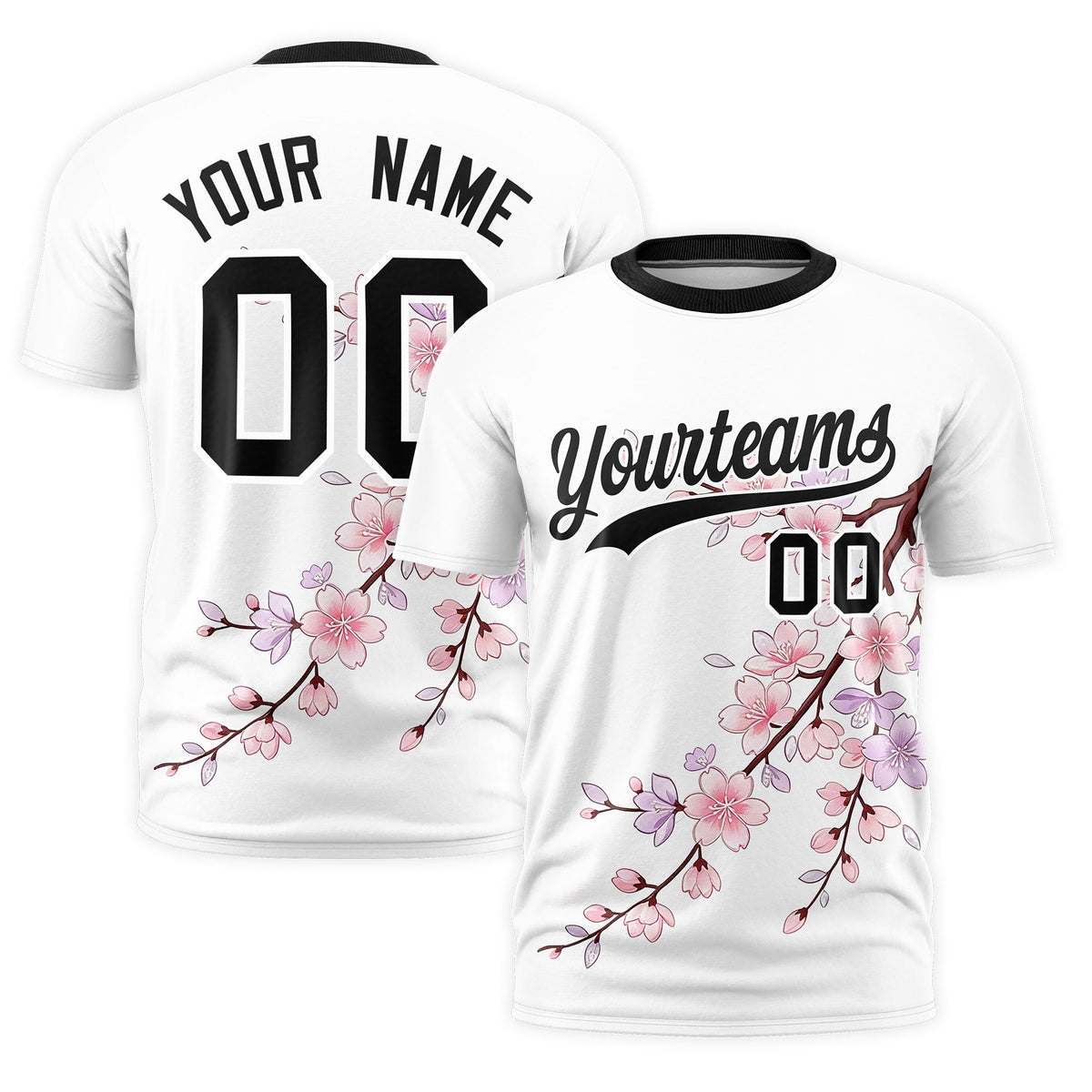 Custom White Black Cherry Blossoms Personalization Moisture-Wicking T-shirt| KXKSHOP