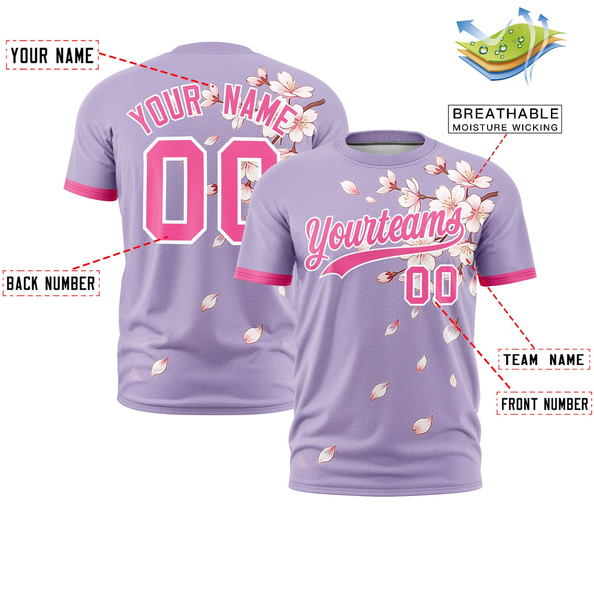 Custom Light Purple Pink White Cherry Blossoms Personalization Stretch Fabric T-shirt| KXKSHOP