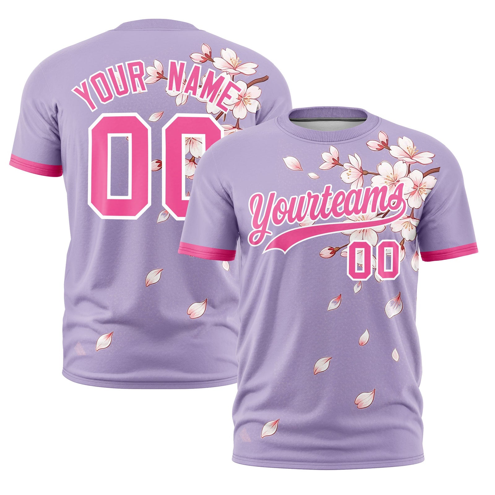 Custom Light Purple Pink White Cherry Blossoms Personalization Stretch Fabric T-shirt| KXKSHOP