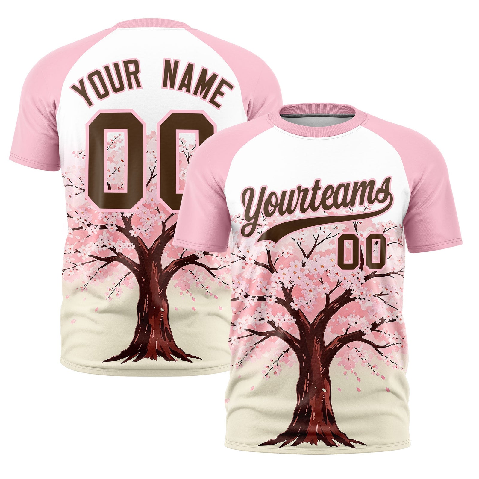 Custom White Light Pink Light Khaki Cherry Blossoms Personalization Stretch Fabric T-shirt| KXKSHOP