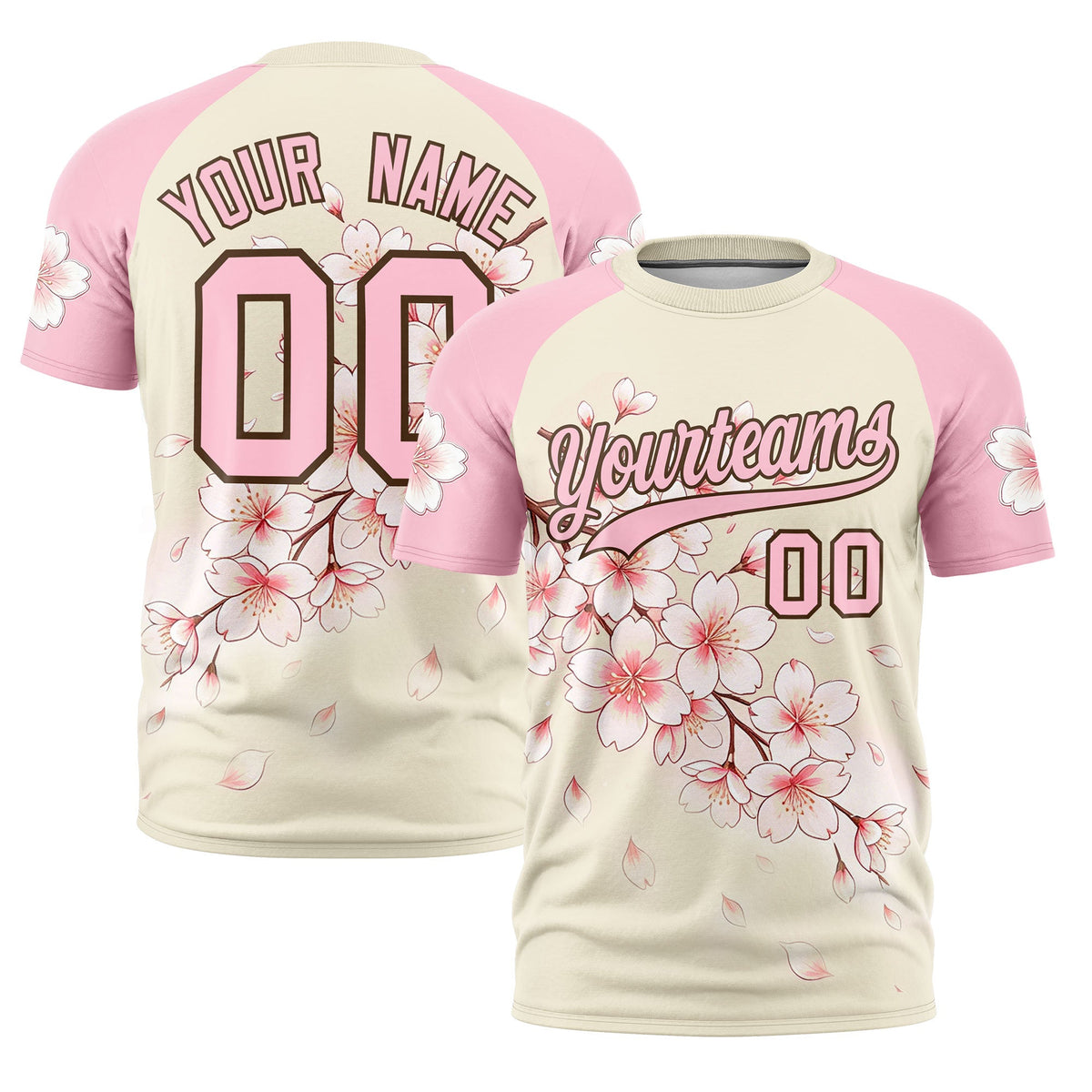 Custom Light Khaki Light Pink Light Brown Cherry Blossoms Personalization Moisture-Wicking T-shirt| KXKSHOP