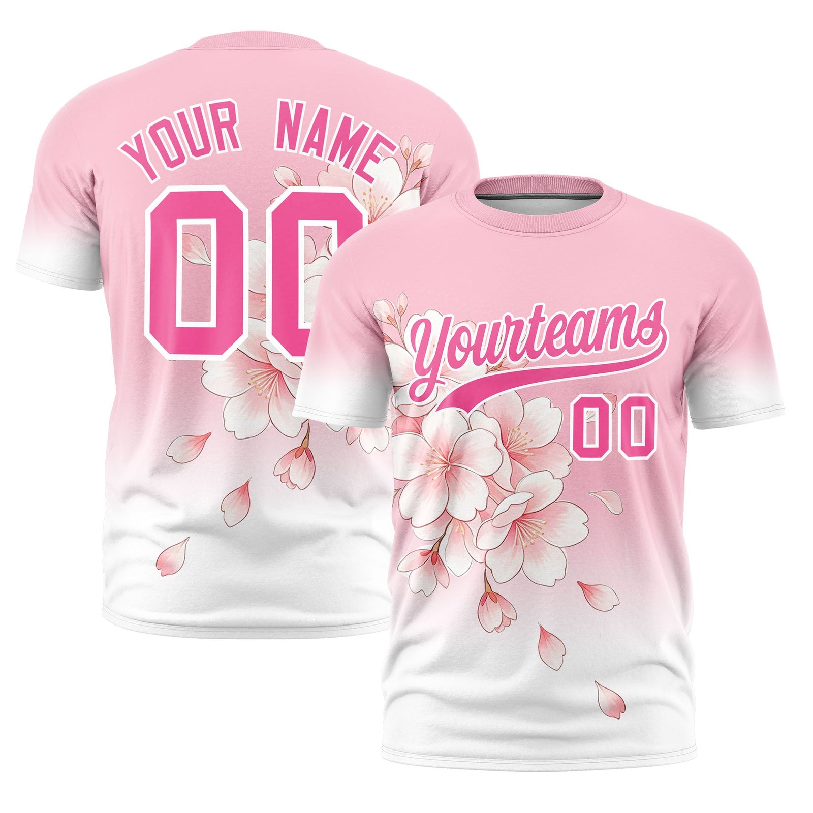 Custom Light Pink White Pink Cherry Blossoms Personalization Stretch Fabric T-shirt| KXKSHOP