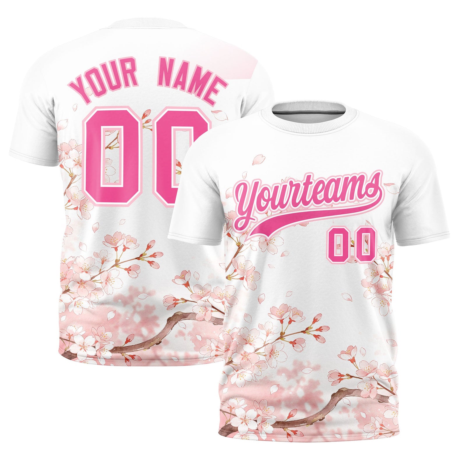 Custom White Pink Light Pink Cherry Blossoms Personalization Moisture-Wicking T-shirt| KXKSHOP