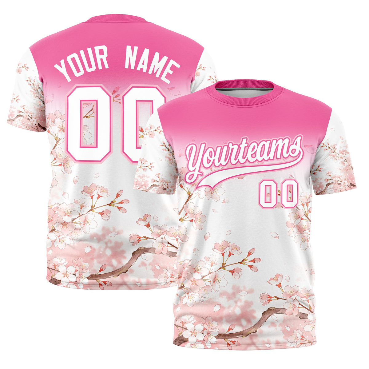 Custom Pink White Light Pink Cherry Blossoms Personalization Stretch Fabric T-shirt| KXKSHOP