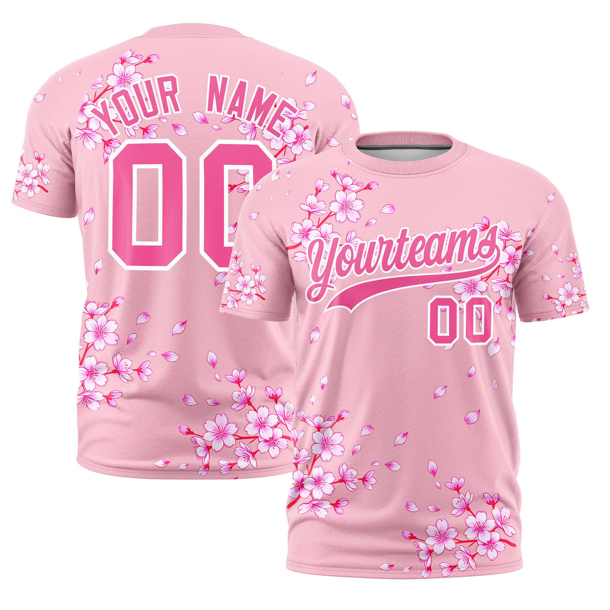 Custom Light Pink Pink White Cherry Blossoms Personalization Stretch Fabric T-shirt| KXKSHOP